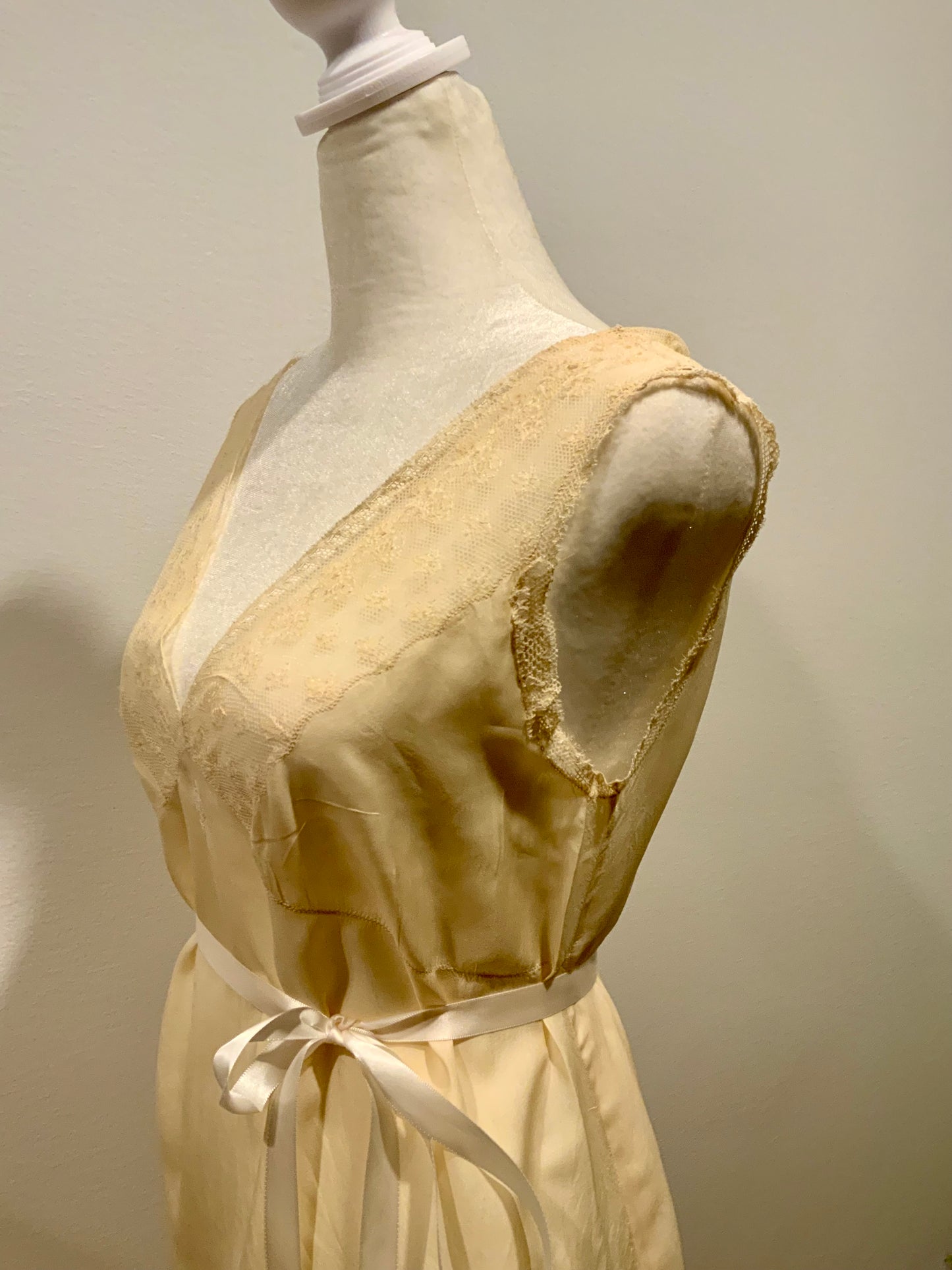 1920s–30s Pure Silk Lace Bias Cut Bridal Nightgown | Antique Monogrammed Trousseau Dress-20AV