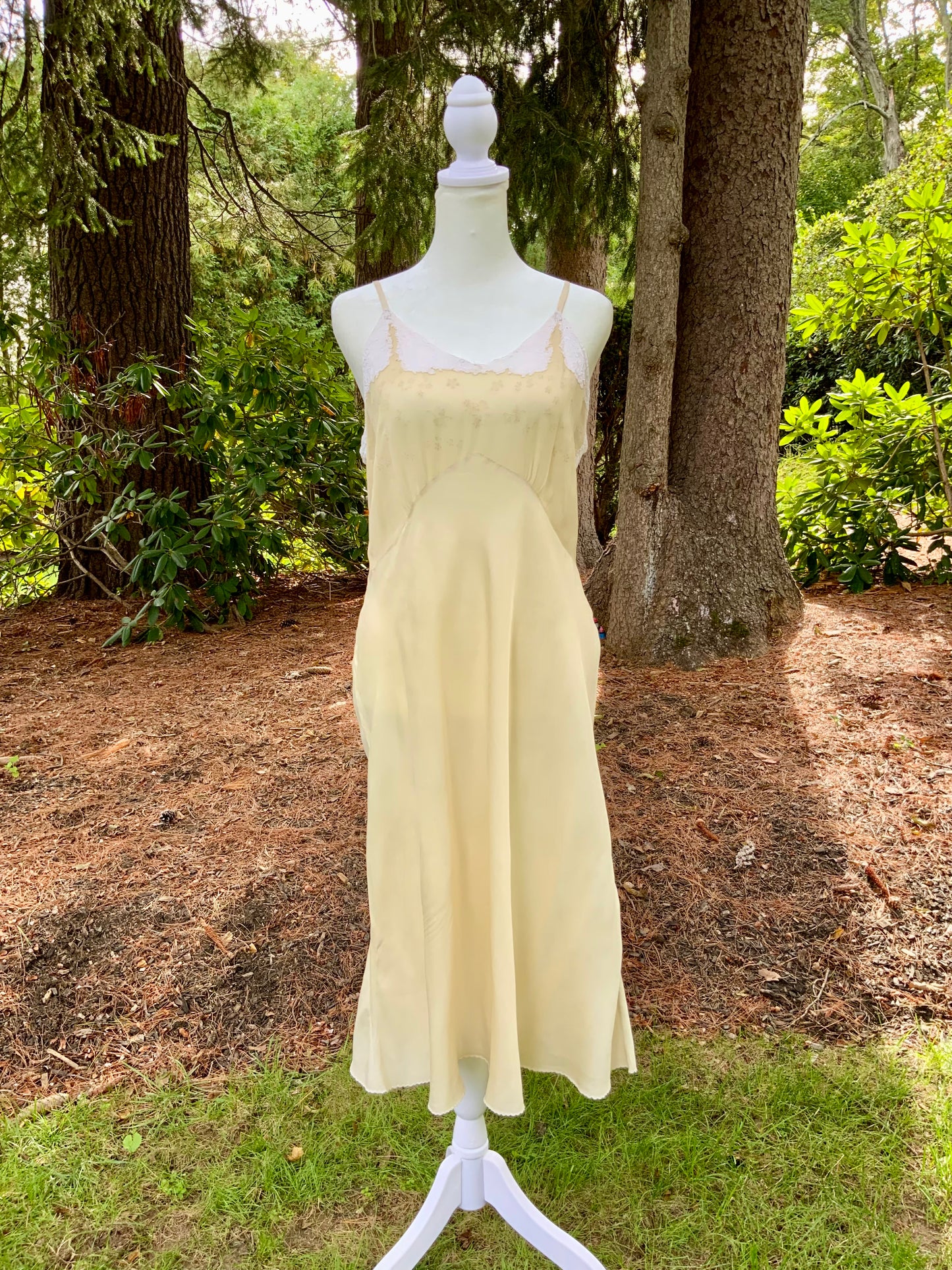 1940s Silk Slip Dress | Vintage Lingerie with Lace Embellishments & Sheer Chiffon Bodice | Old Hollywood Nightgown
 - 40s - 40AM