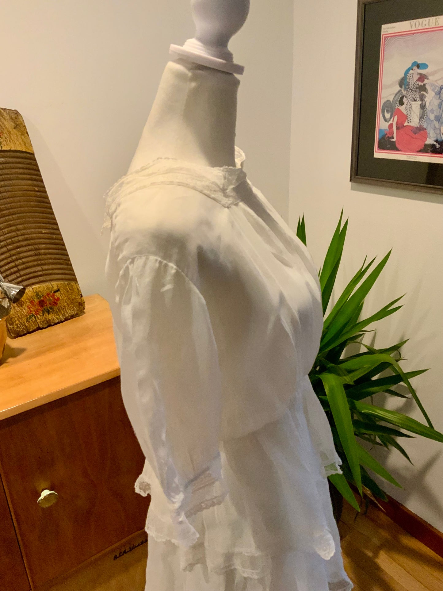 Edwardian White Cotton & Lace Tiered Tea Dress | Antique 1910s Lingerie Gown - ED31