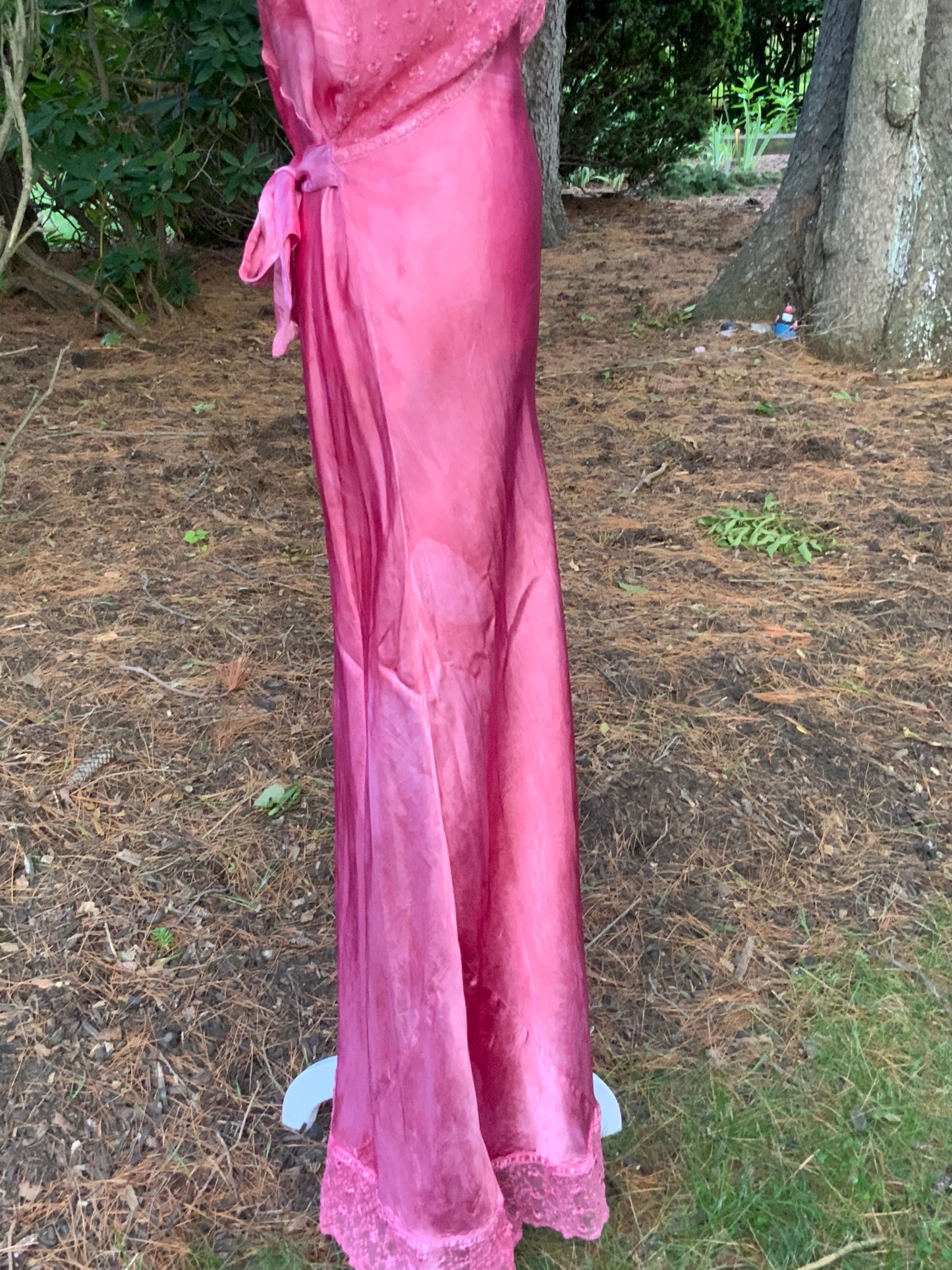 1930s Hand Dyed Pink Satin Nightgown | Floral Lace Nightgown | Bias Cut Boudoir Gown | Romantic Lingerie | Old Hollywood Glamour
-30BJ