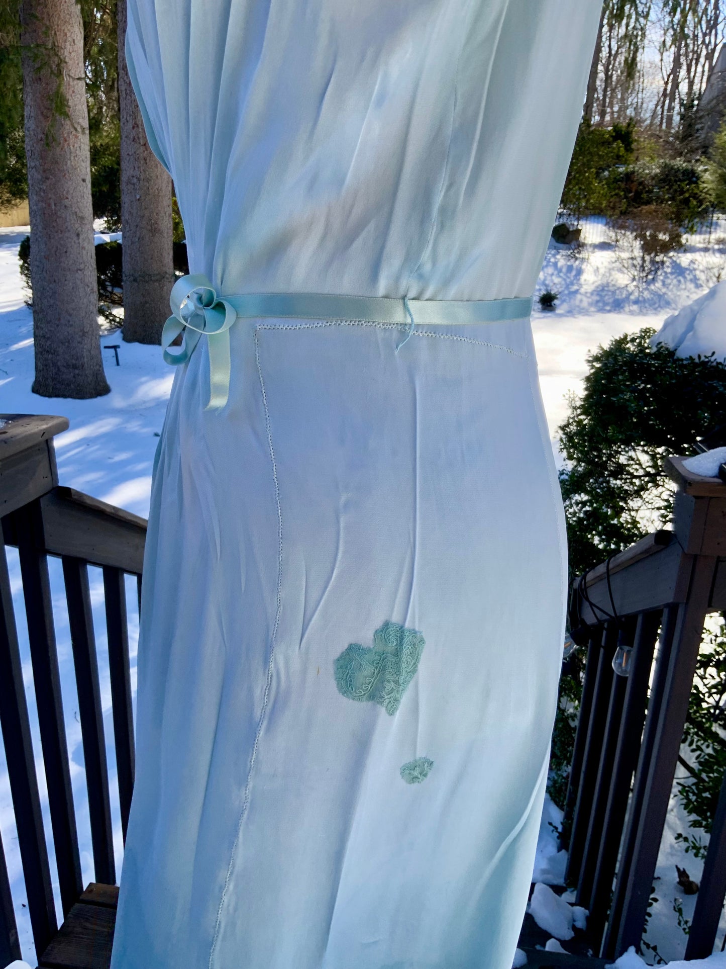 Antique 1930s Silk Chiffon Lingerie Gown – Hand Dyed Aqua -30BE
