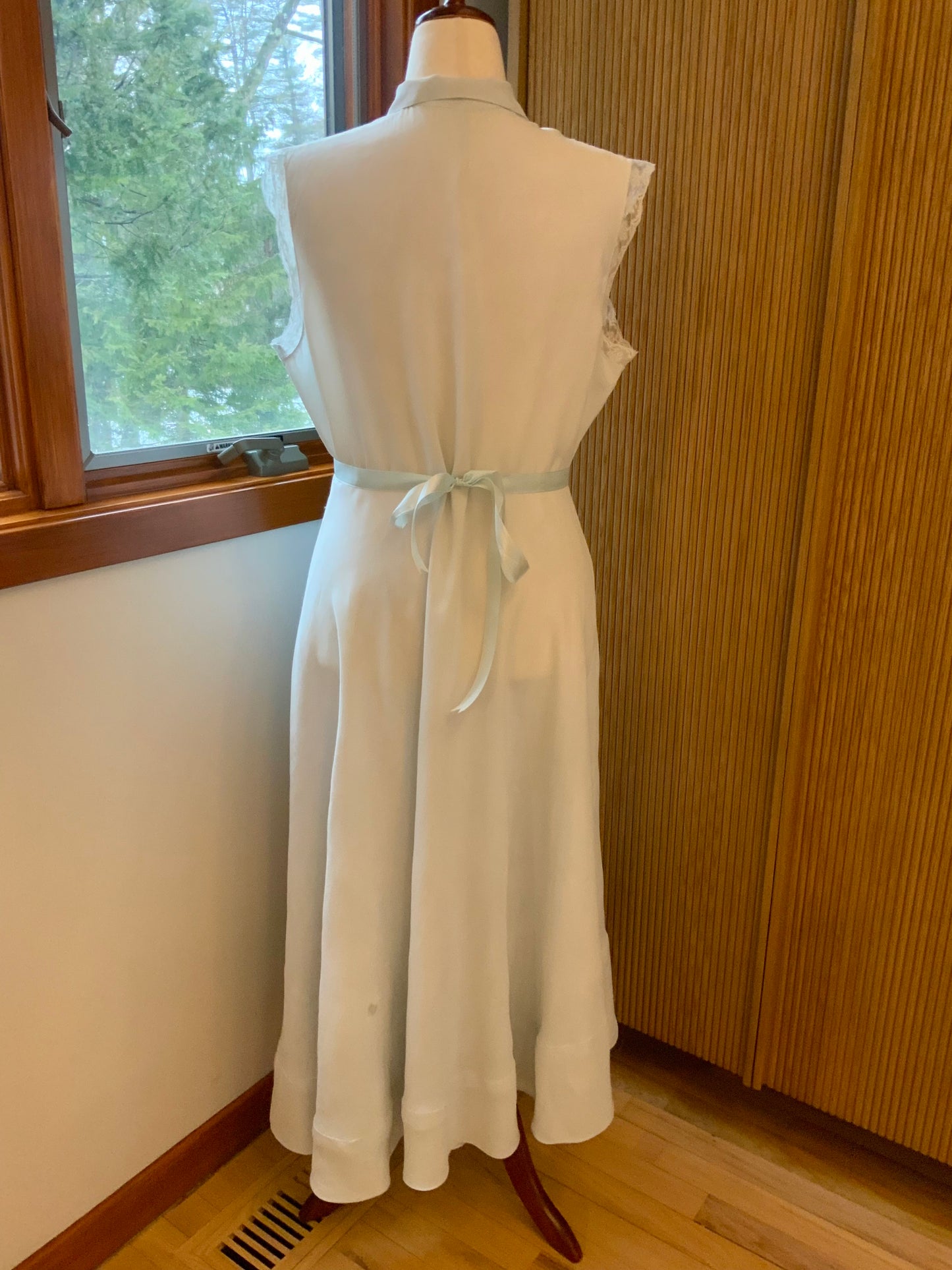 Authentic 1930s 1940s Ivory Silk Chiffon Day Dress Pintuck Lace Vintage Bridal Dress- 40R