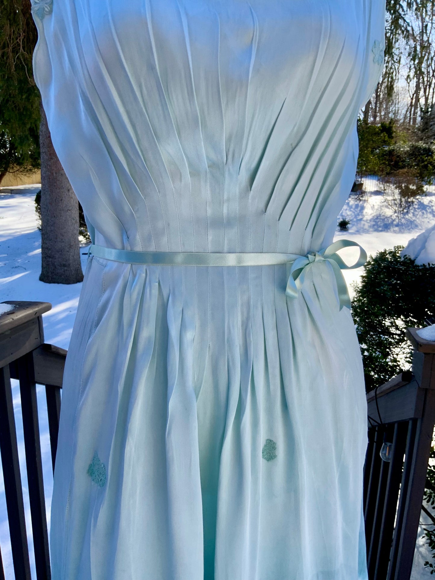 Antique 1930s Silk Chiffon Lingerie Gown – Hand Dyed Aqua -30BE