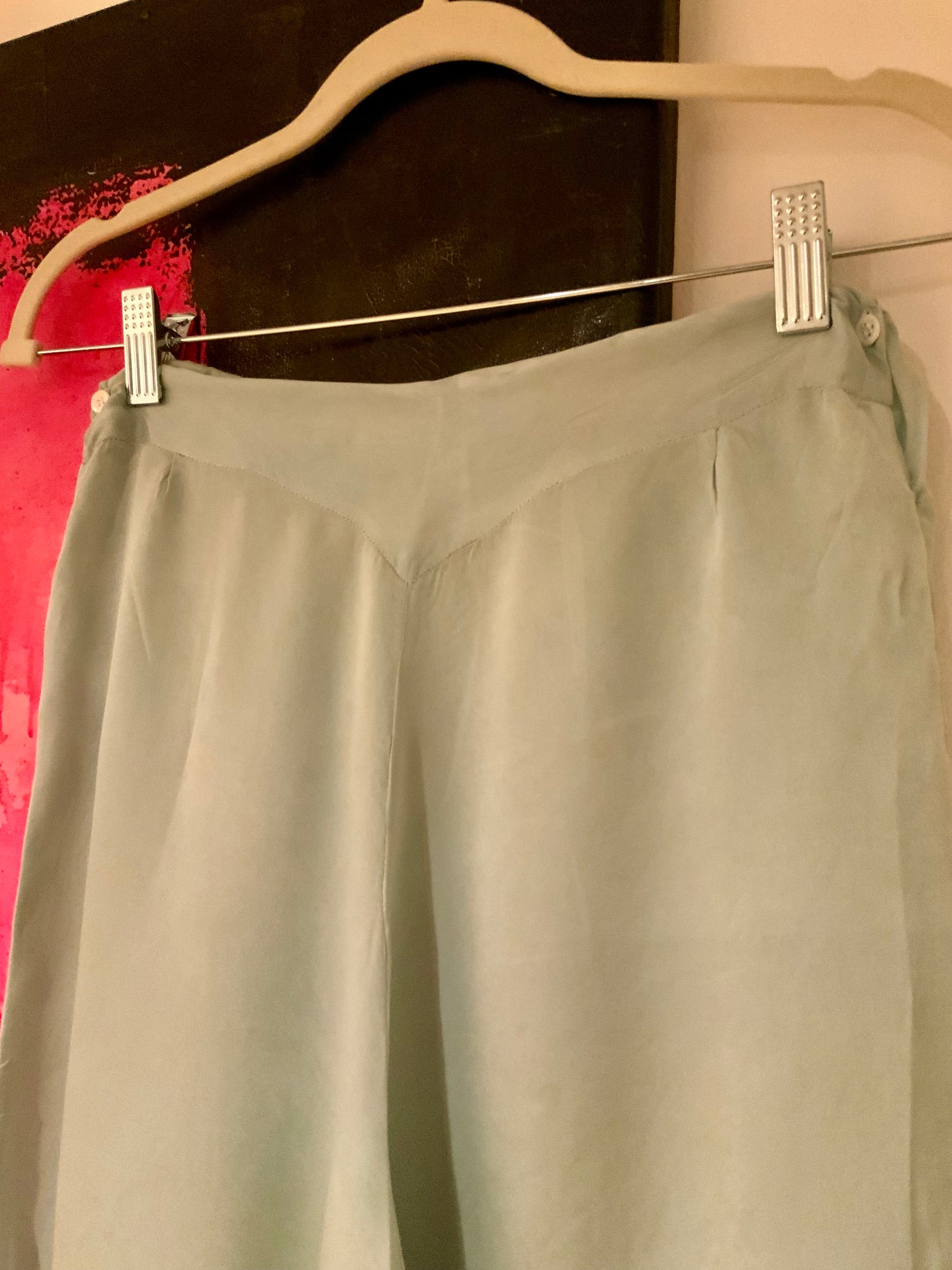 1930s Silk Pajama Pants – Pale Jade Vintage Lounge Trousers - 30AX
