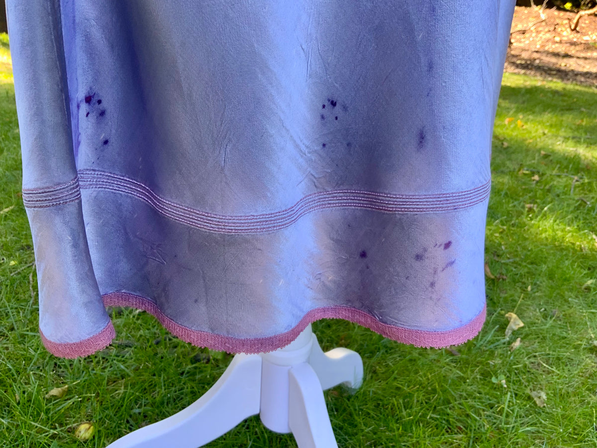 1930s/40s  Hand-Dyed Lilac Satin Slip Dress with Floral Embroidery.40BV