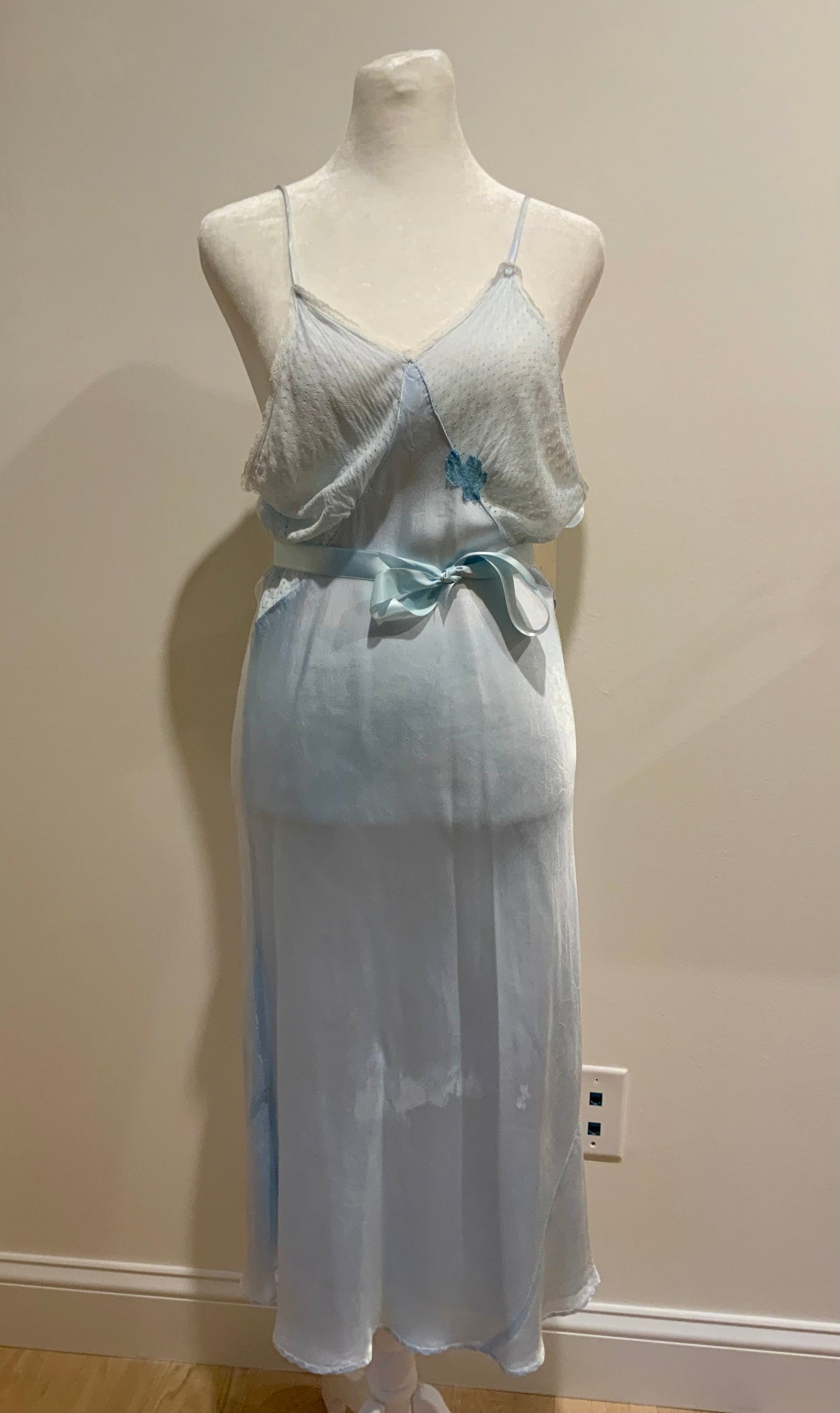 Ice Blue Bias Cut Layered Slip Dress | Ethereal Draped Satin Maxi | Avant-Garde Romantic-90H