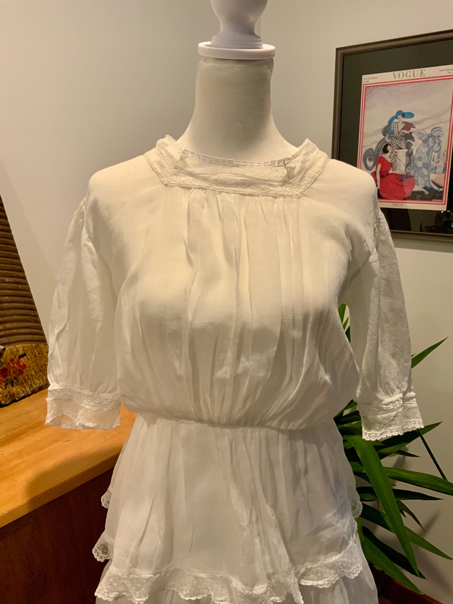 Edwardian White Cotton & Lace Tiered Tea Dress | Antique 1910s Lingerie Gown - ED31