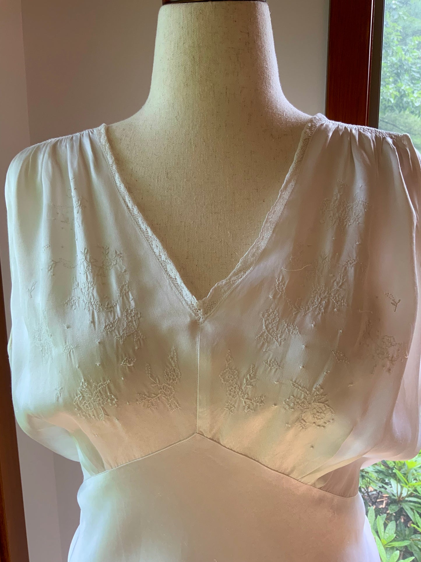 1930s Bridal Nightgown | Embroidered Bias Cut Boudoir Gown | Ivory Wedding Lingerie-30DI