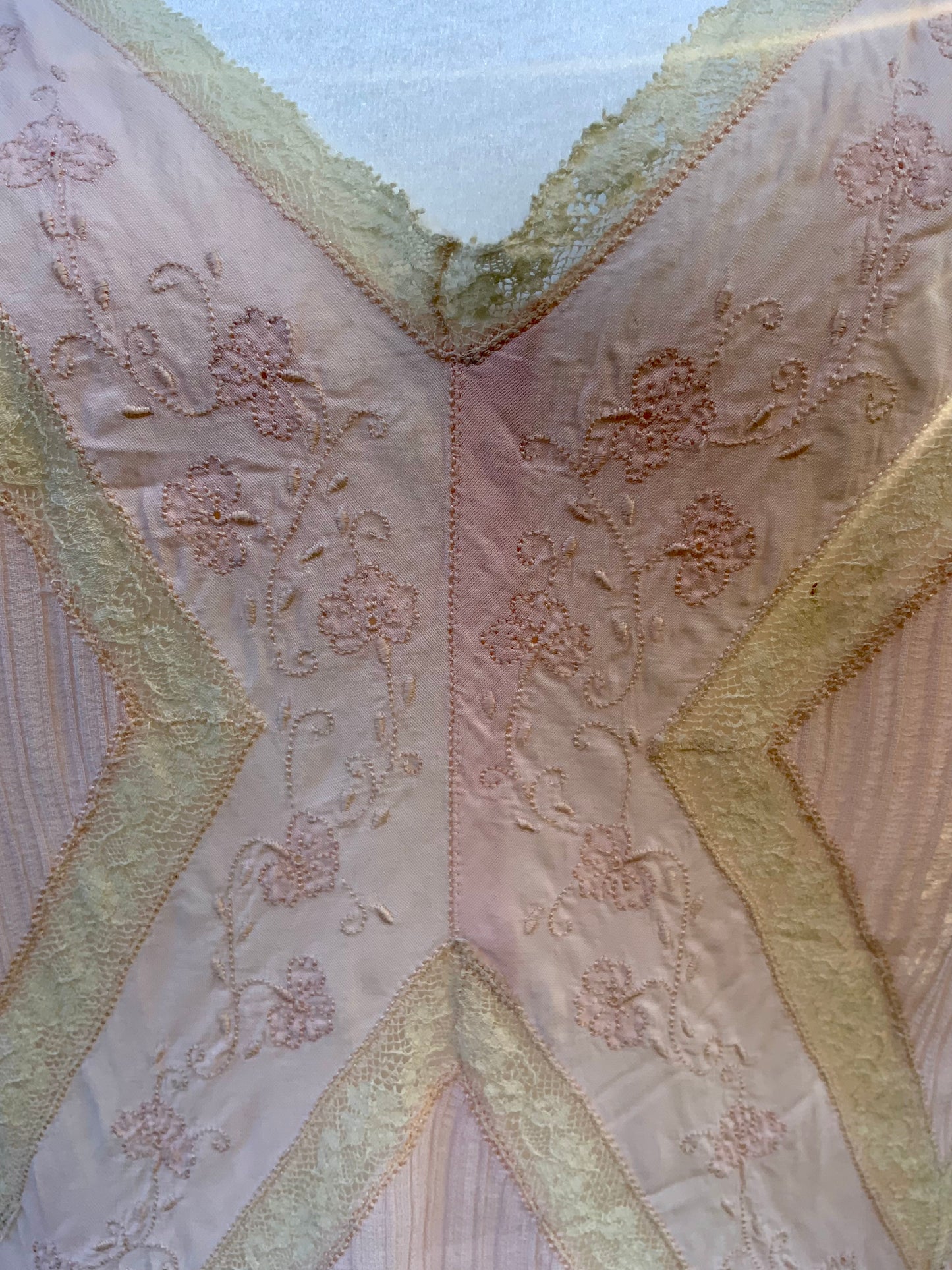 1930s Blush Rayon Nightgown – Art Deco Plissé, Embroidery & Lace - 30AY