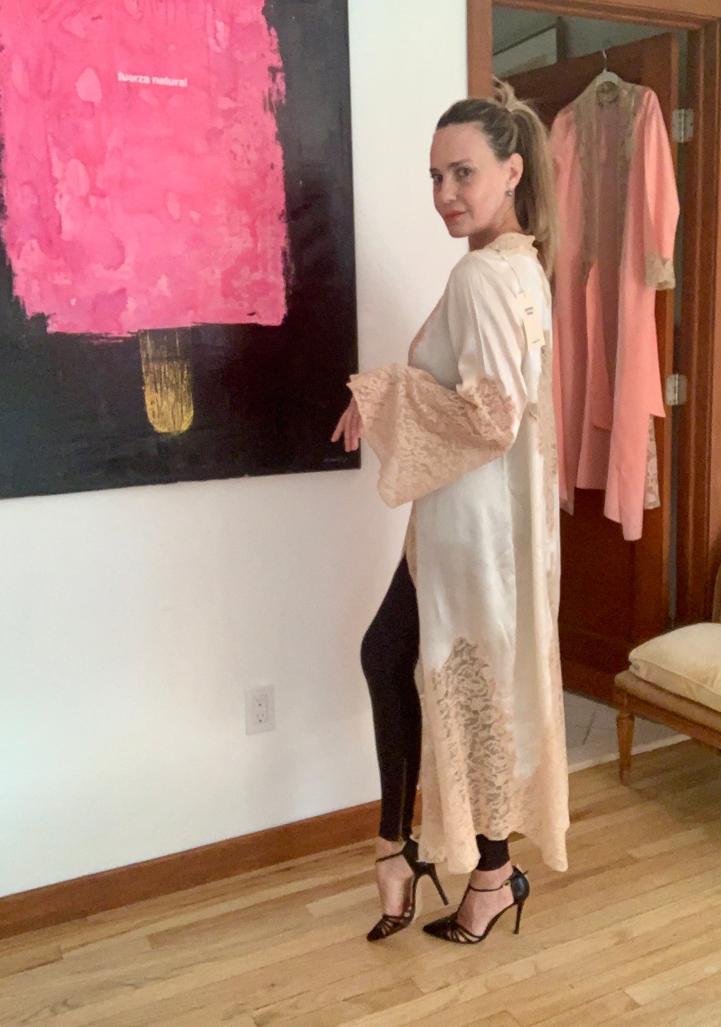 1930s Pure Silk & Lace Robe – Ivory Antique Peignoir with Hand – Luxury Vintage - 30AR