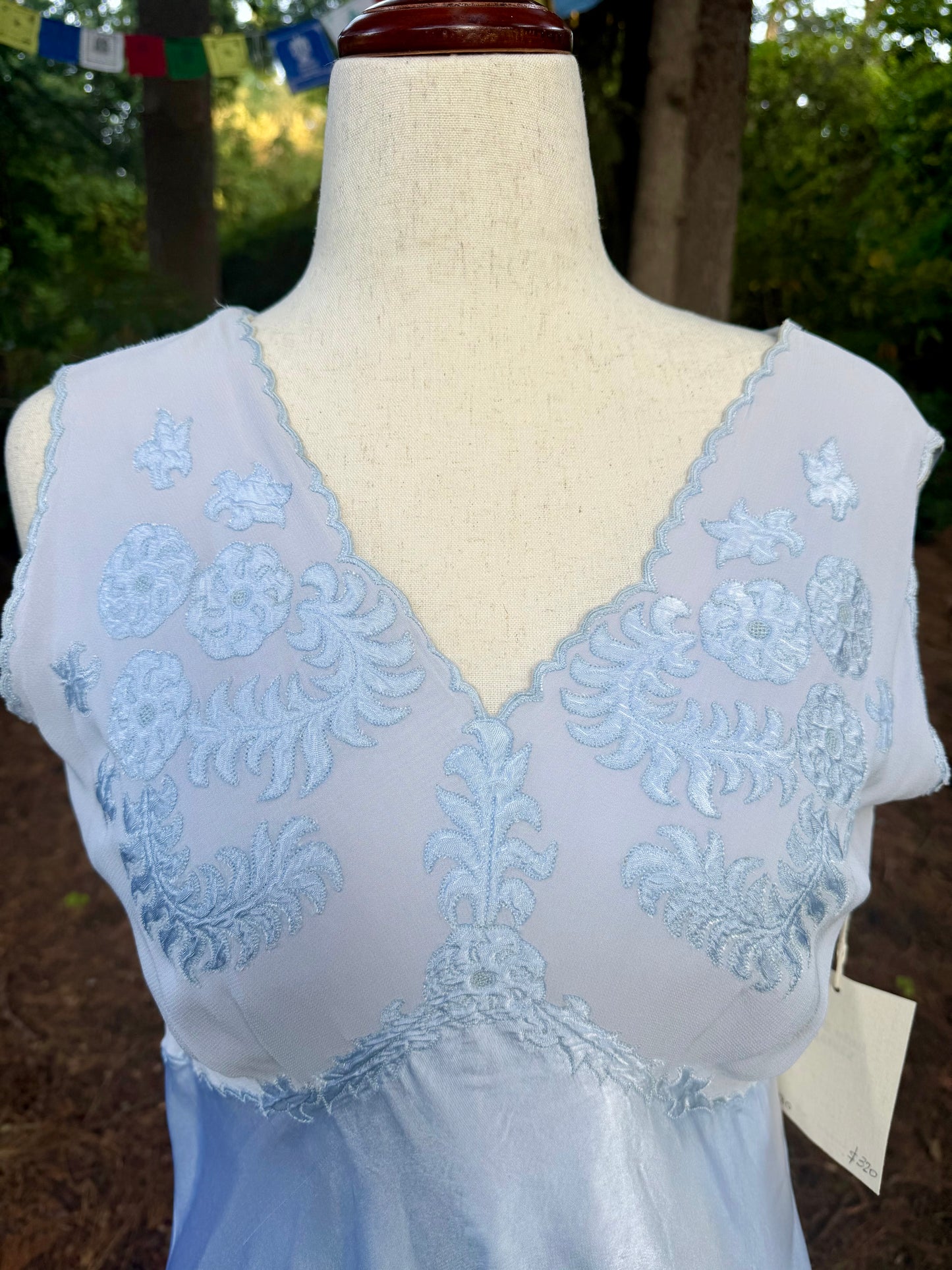 1930s Powder Blue Silk Satin Slip Dress | Embroidered Illusion Mesh Bodice |Large
-30BV