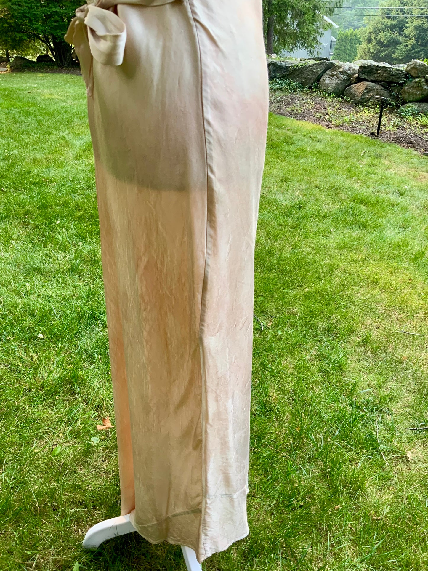 Late 1930s Tea Dyed Champagne Satin Gown Hollywood Glamour Vintage Bridal Slip Dress Boudoir-40BM