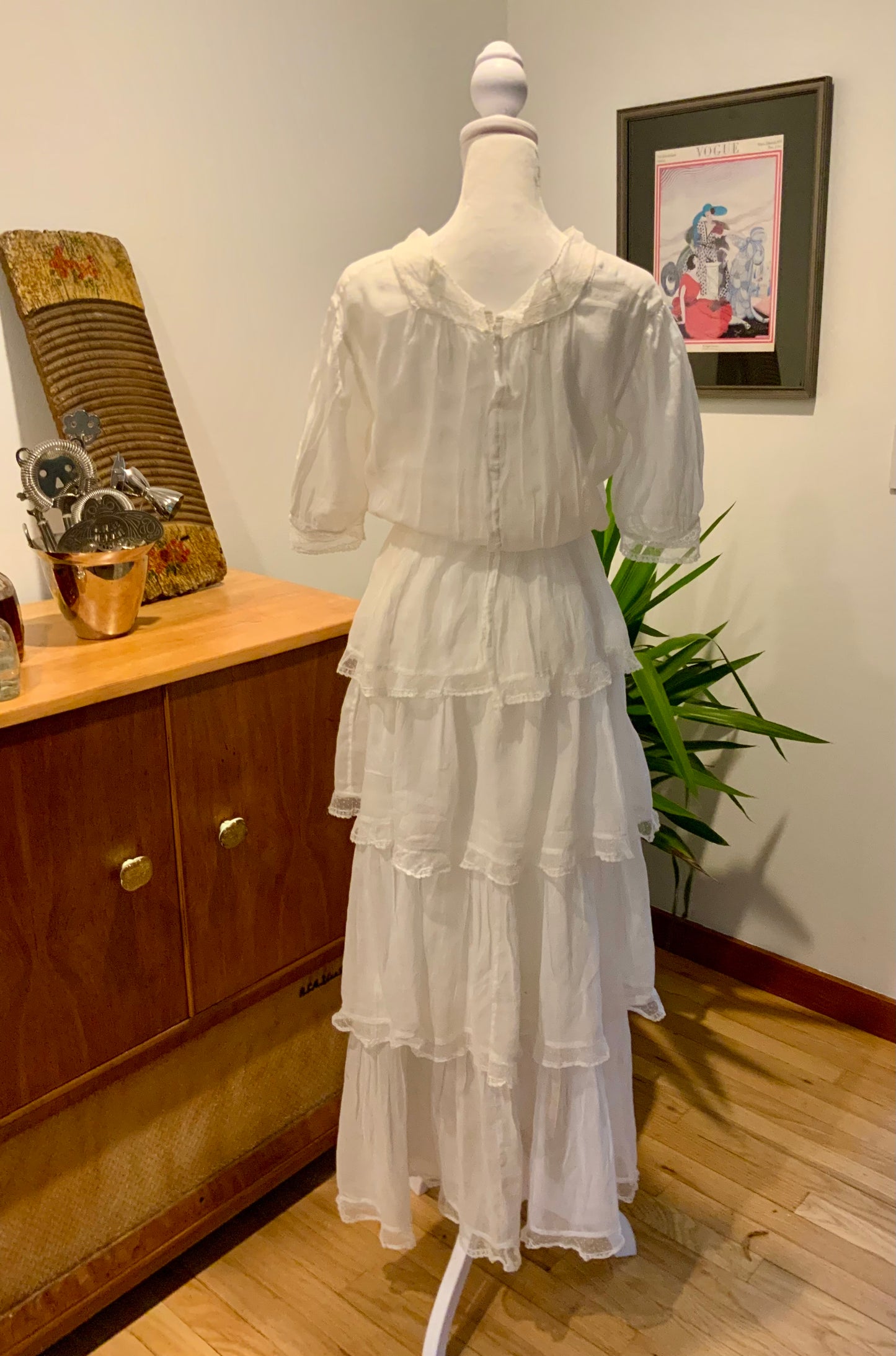 Edwardian White Cotton & Lace Tiered Tea Dress | Antique 1910s Lingerie Gown - ED31
