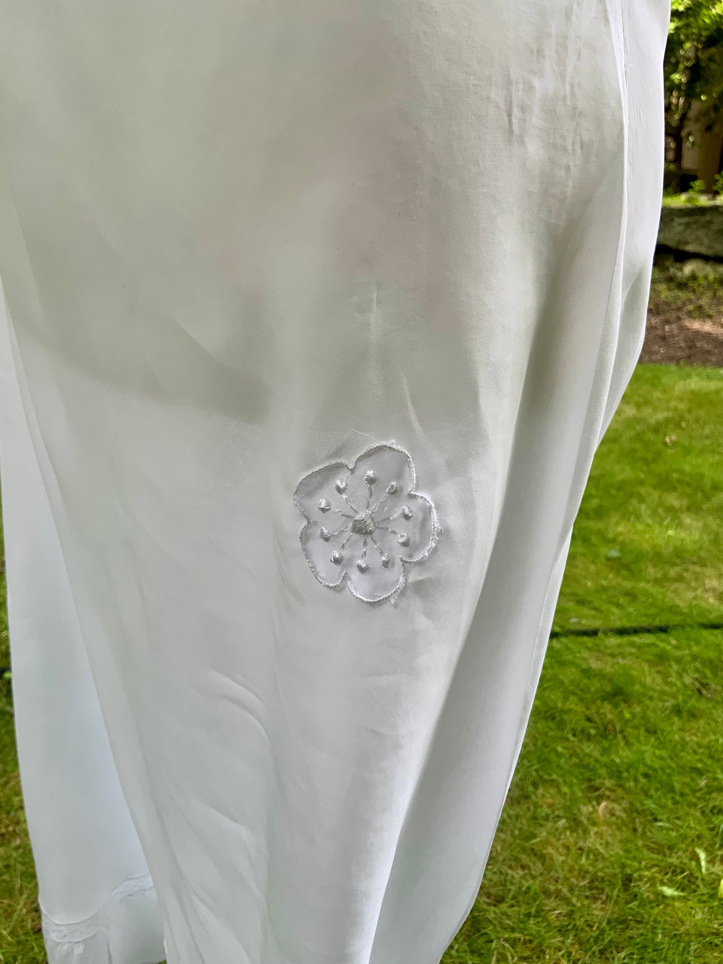 1930s White Satin Nightgown. Embroidered Bias Cut Slip Dress. Bridal Lingerie Gown .30CQ
