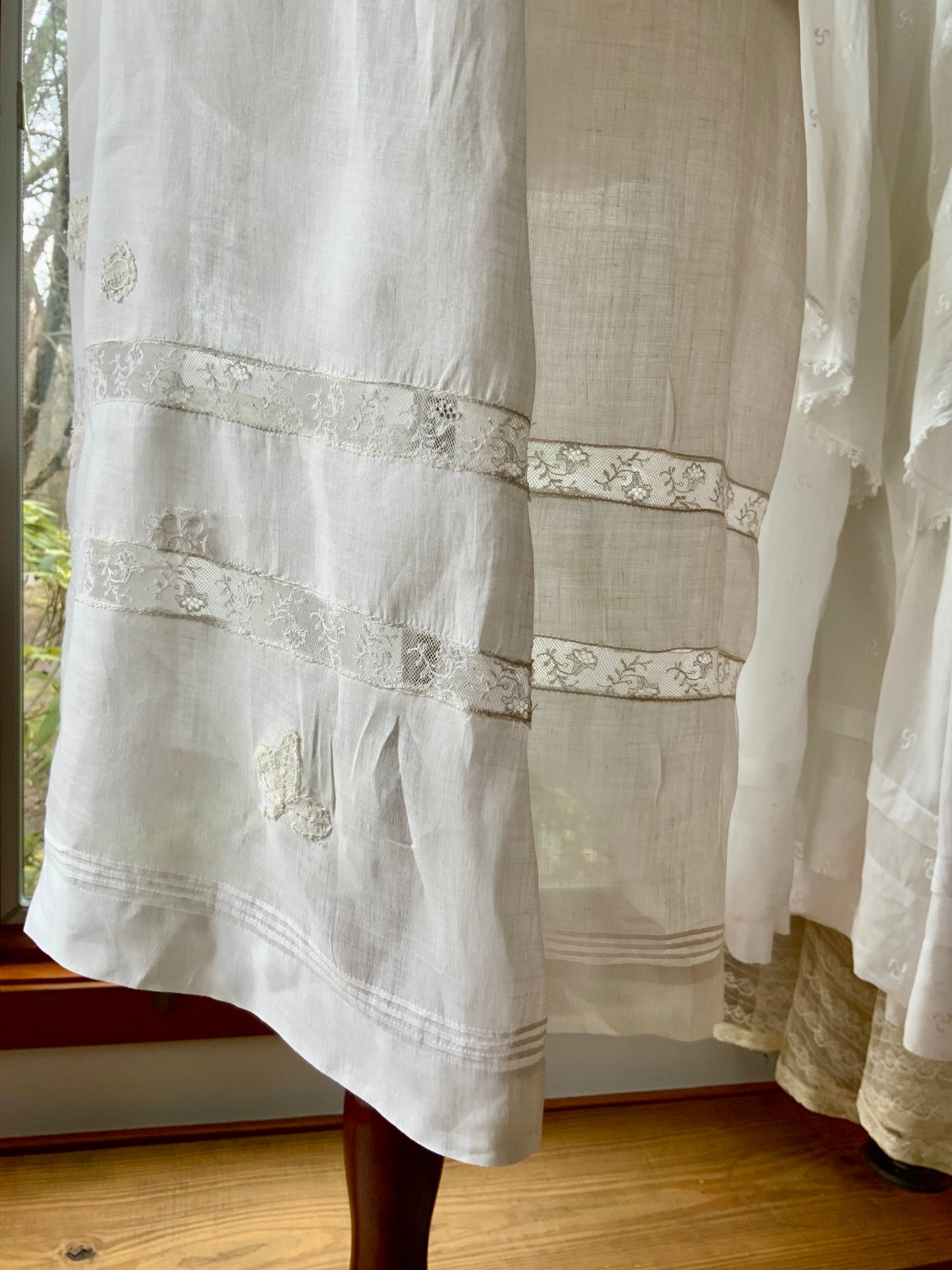 Antique 1910s Cotton Batiste Lingerie Dress with Lace Insertion & Hand Embroidery-ED74