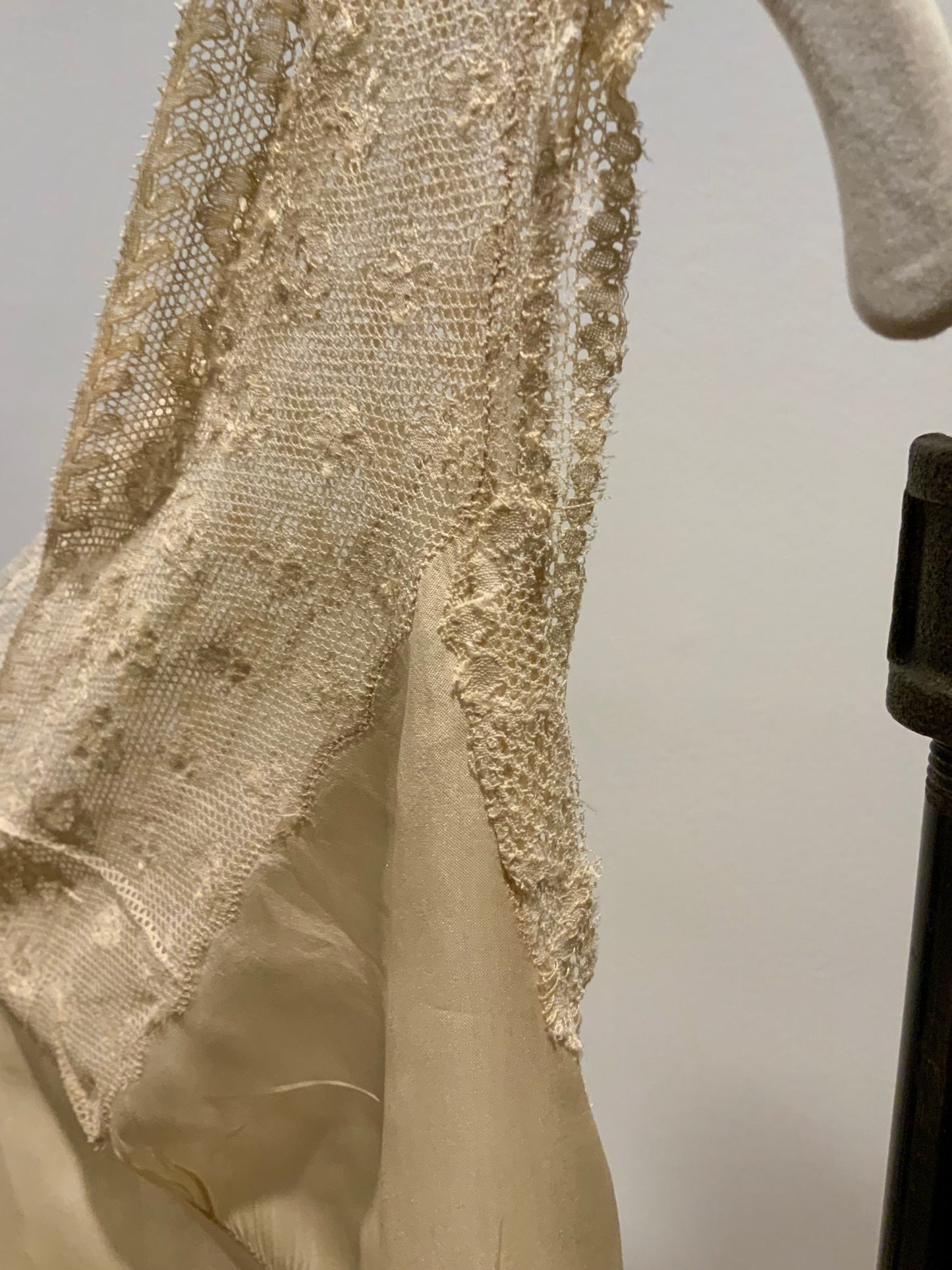 1920s–30s Pure Silk Lace Bias Cut Bridal Nightgown | Antique Monogrammed Trousseau Dress-20AV