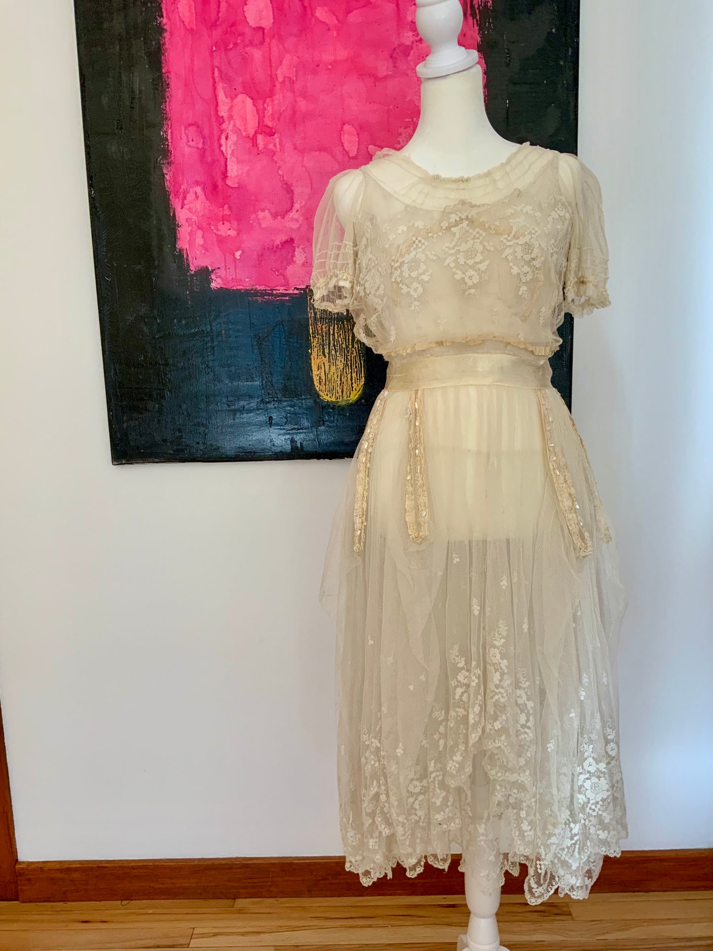 Antique Tulle Dress -Filet Lace – Early 1900s – ED40