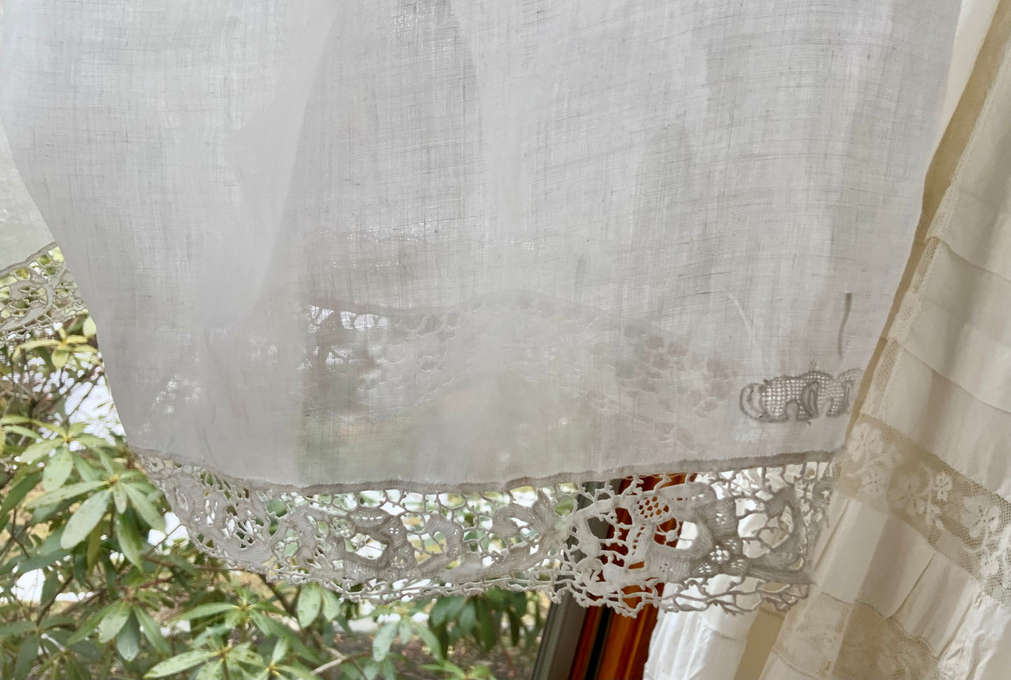 Antique Edwardian Split Bloomers with Hand Embroidered Birds & Monogram – Lace Trim Cotton Batiste Drawers c.1905–1915