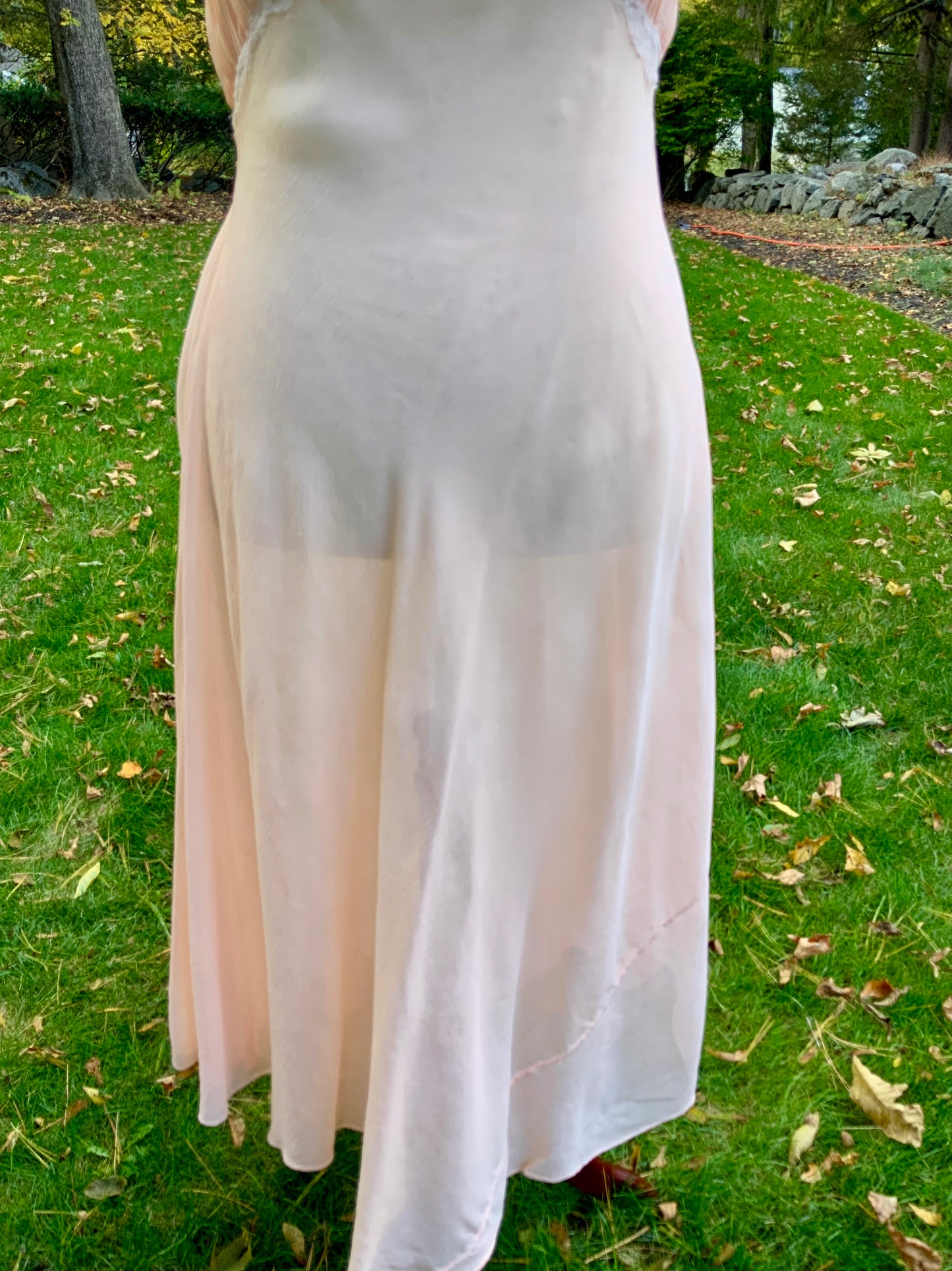 Untit 1930s Pleated Chiffon & Lace Silk Nightgown – Old Hollywood -1938/1942 - 30AN