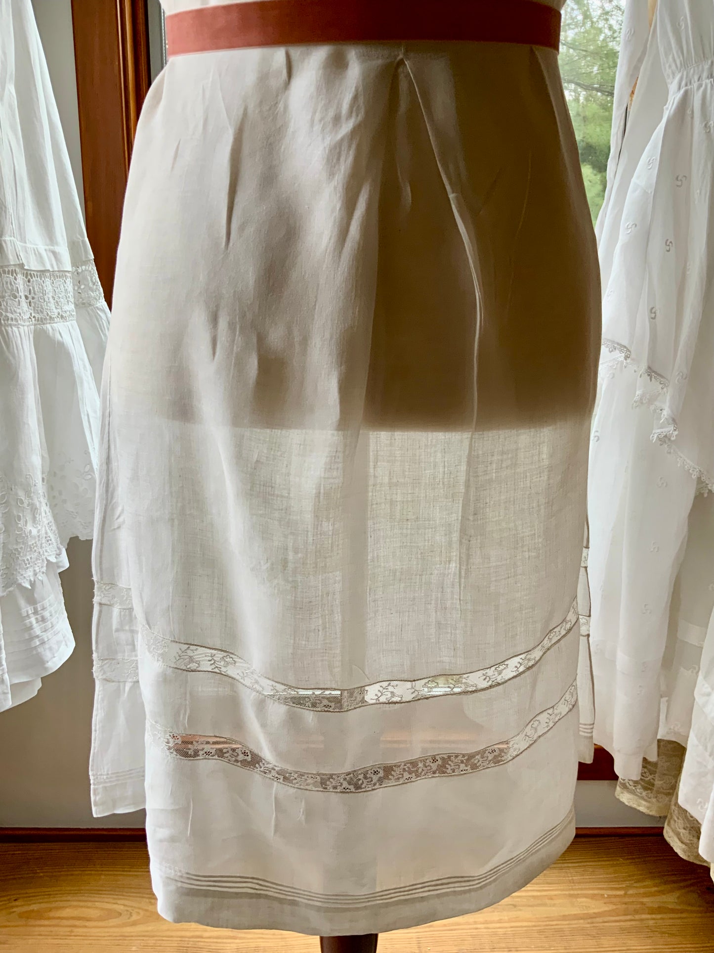 Antique 1910s Cotton Batiste Lingerie Dress with Lace Insertion & Hand Embroidery-ED74