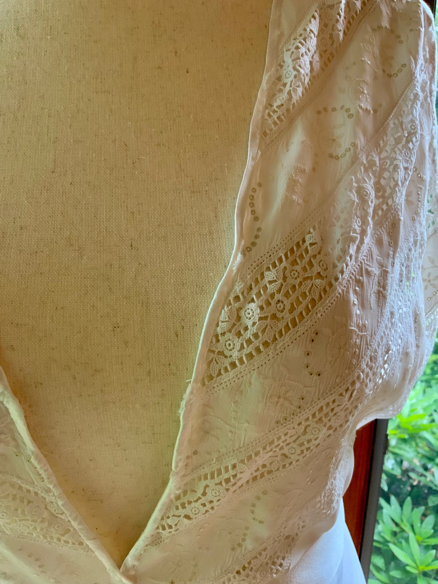 1930s Ivory Bridal Slip Dress with Embroidered Lace Bodice-Deep V. Neck-30DK