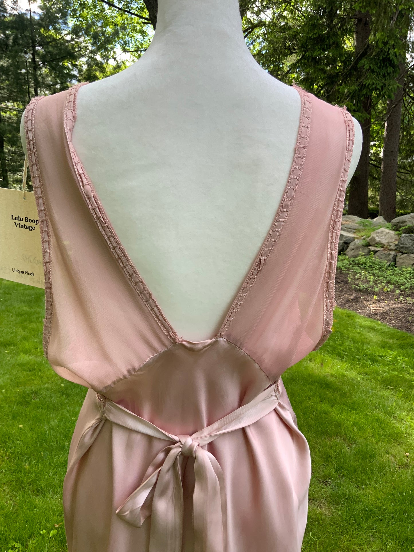 One of a Kind Hand Dyed 1930s Silk Satin Gown | Peach Nude Antique Slip Dress-30CE