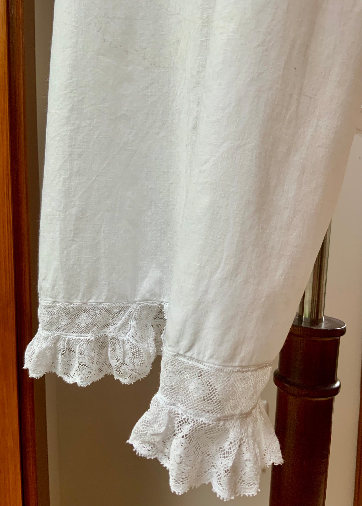 Authentic Edwardian White Cotton Split Drawers | Antique Lace Bloomers | Open Crotch Pantalettes | c.1905–1915-ED86