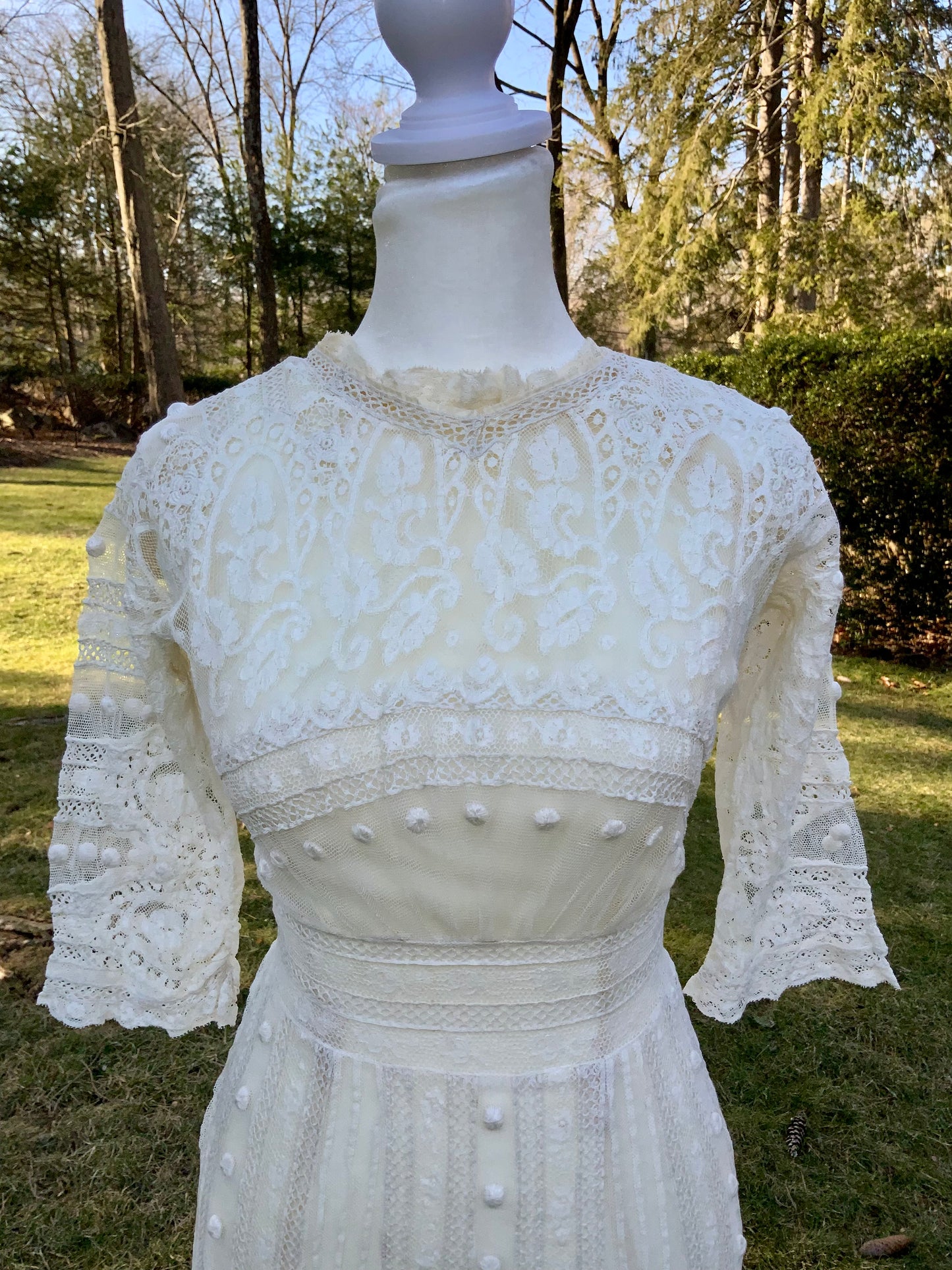 Antique Edwardian Bridal Lace Dress c. 1909–1914 | Cotton Net Wedding / Trousseau Gown-ED31
