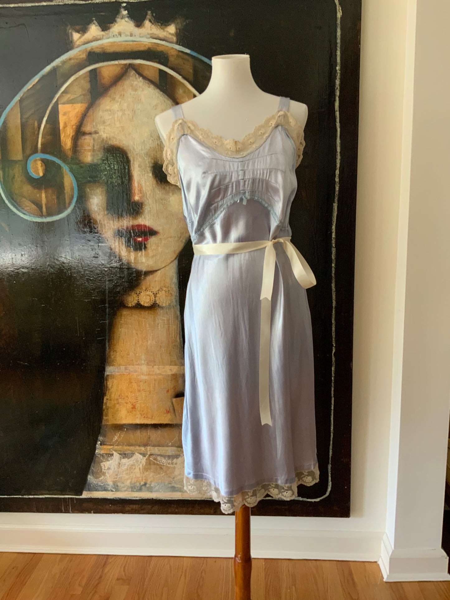 Light Blue satin Slip dress - 50s