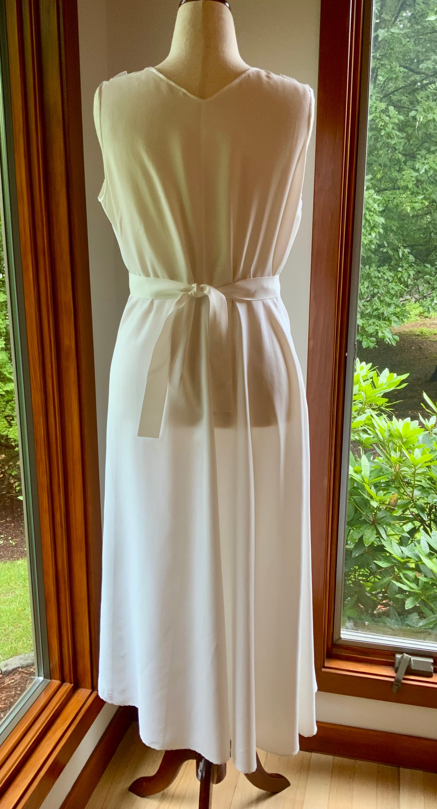 1930s Ivory Bridal Slip Dress with Embroidered Lace Bodice-Deep V. Neck-30DK