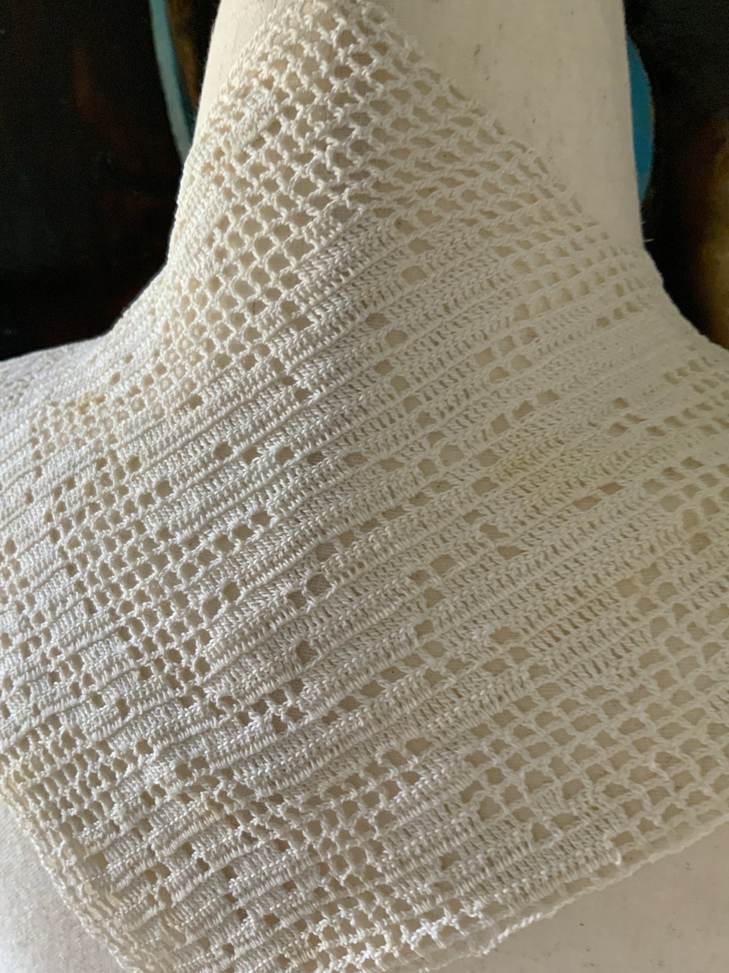 Antique Edwardian Filet Crochet Collar Bib | Handmade Cotton Lace Collar | 1900s Statement Detachable Collar