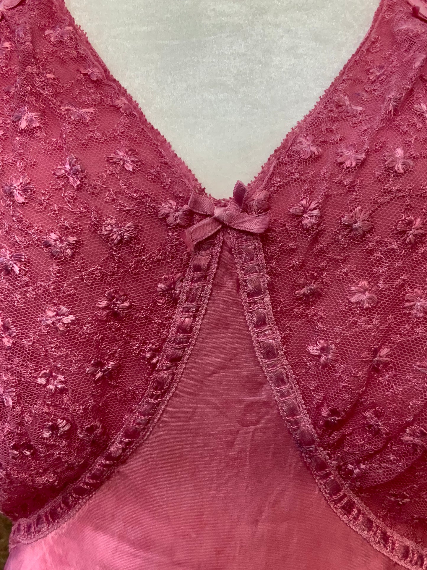 1930s Hand Dyed Pink Satin Nightgown | Floral Lace Nightgown | Bias Cut Boudoir Gown | Romantic Lingerie | Old Hollywood Glamour
-30BJ