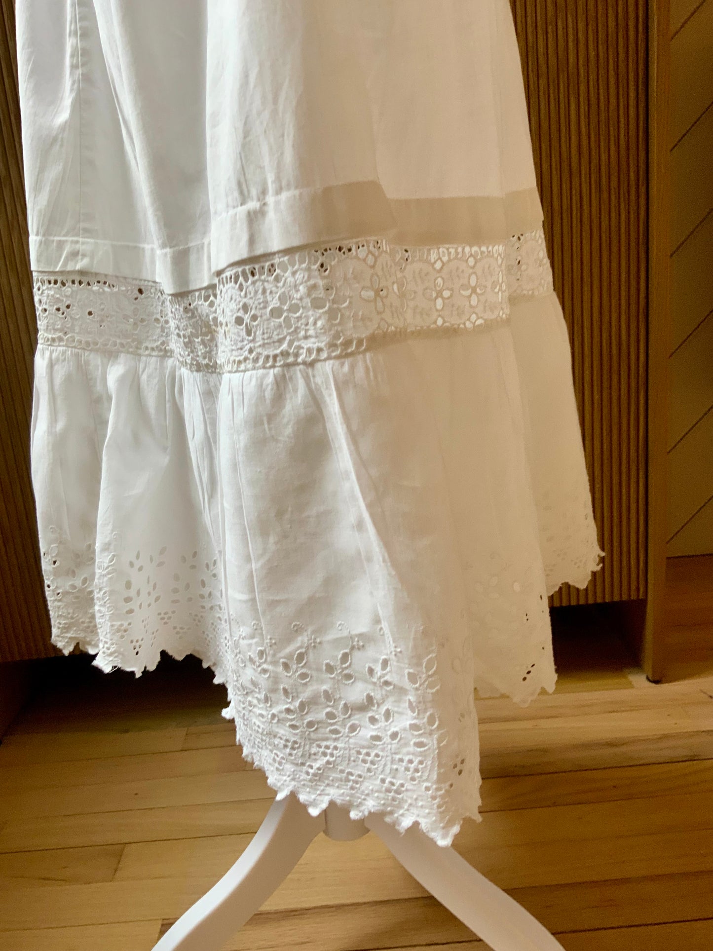 Edwardian White Cotton Petticoat Skirt with Lace Trim | Antique 1910s Tiered Underskirt | Hand Restored-ED76