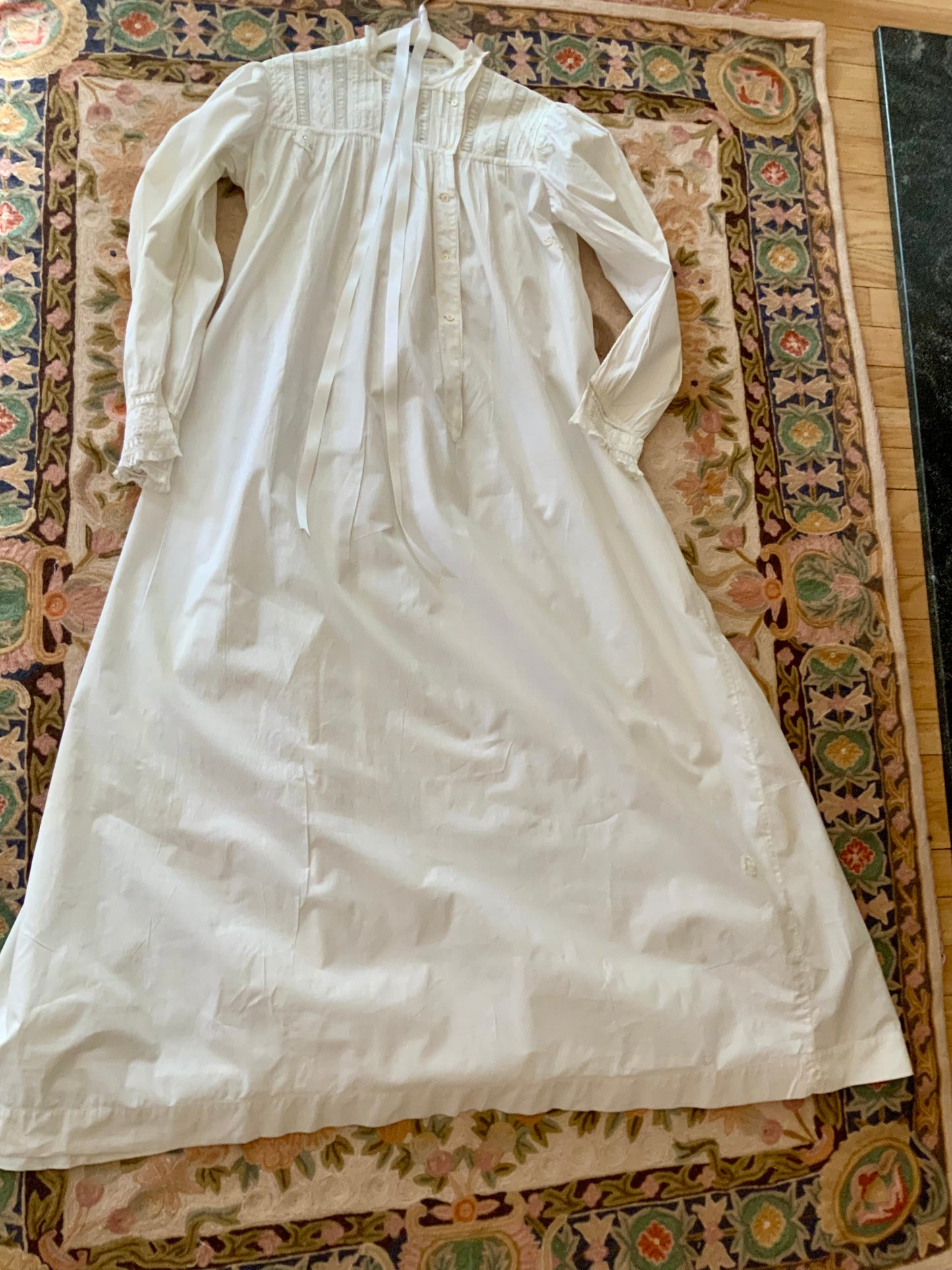 Edwardian White Cotton Lace Tea Dress c.1908–1914 — Pintucks, Lace Inserts - ED37