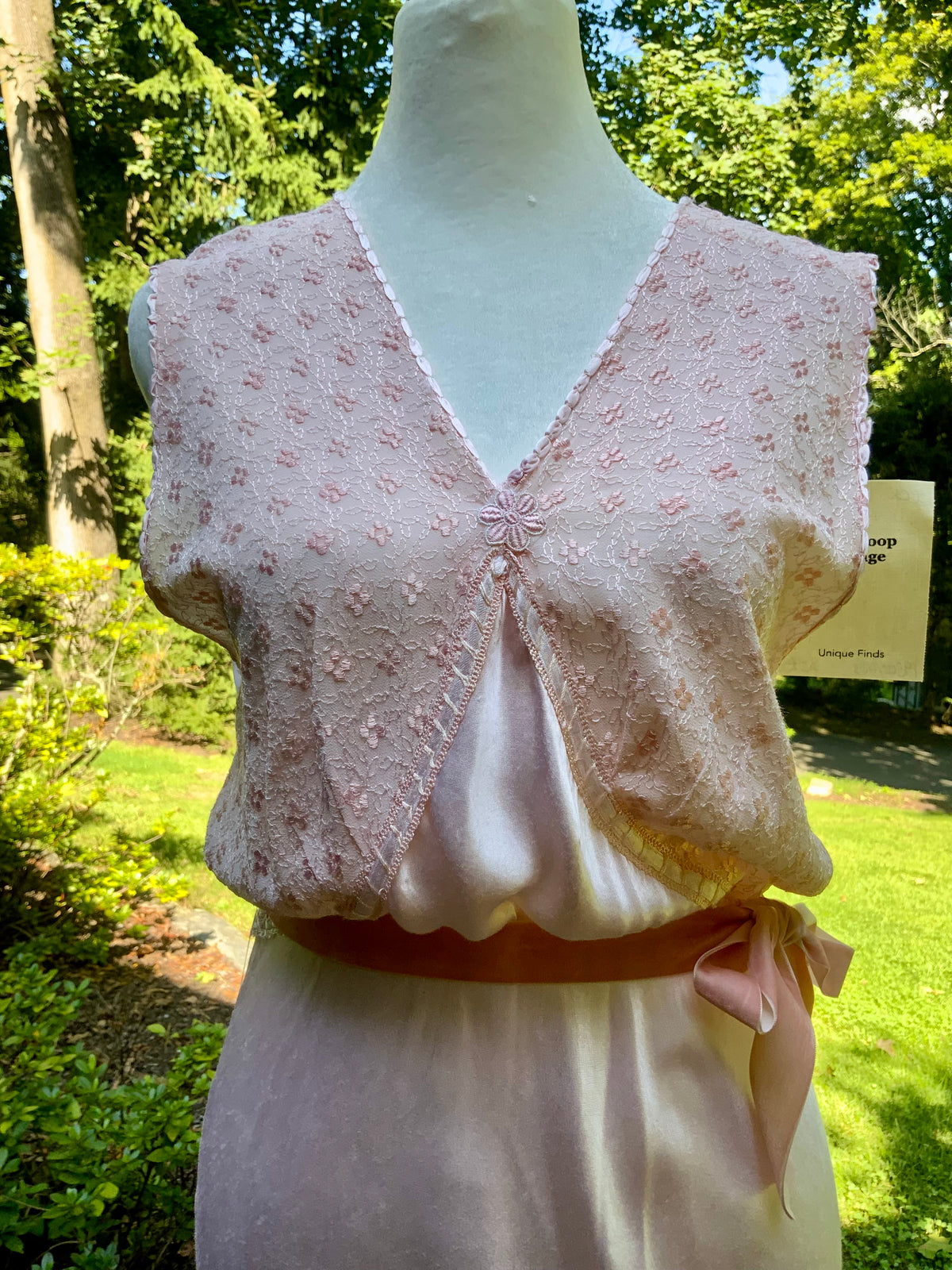 1930s Blush Pink Satin Nightgown with Sheer Embroidered Bodice.30CK