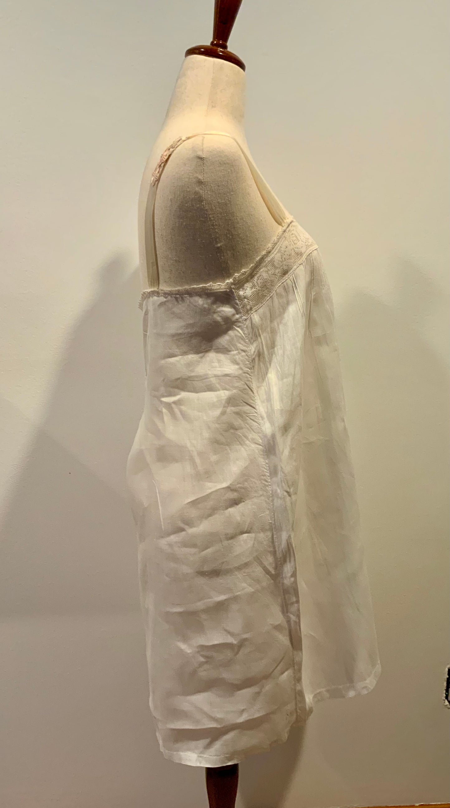 Antique Slip Dress - Filet Lace - Embroidered Initials E C - 1920 - 20C