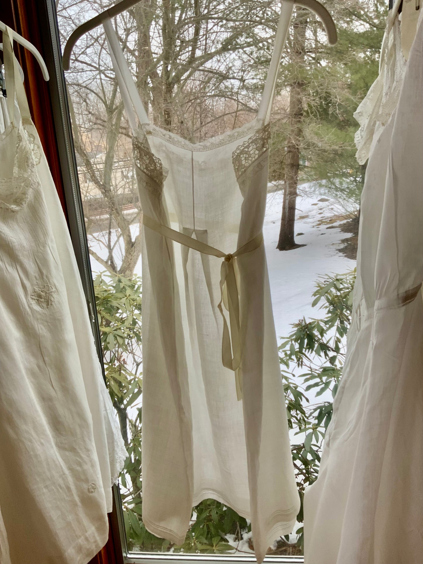 Edwardian Argentine Monogrammed Cotton Slip Dress with Embroidered Birds | “Pochola” | Antique Lace Lingerie c.1910s
-ED59