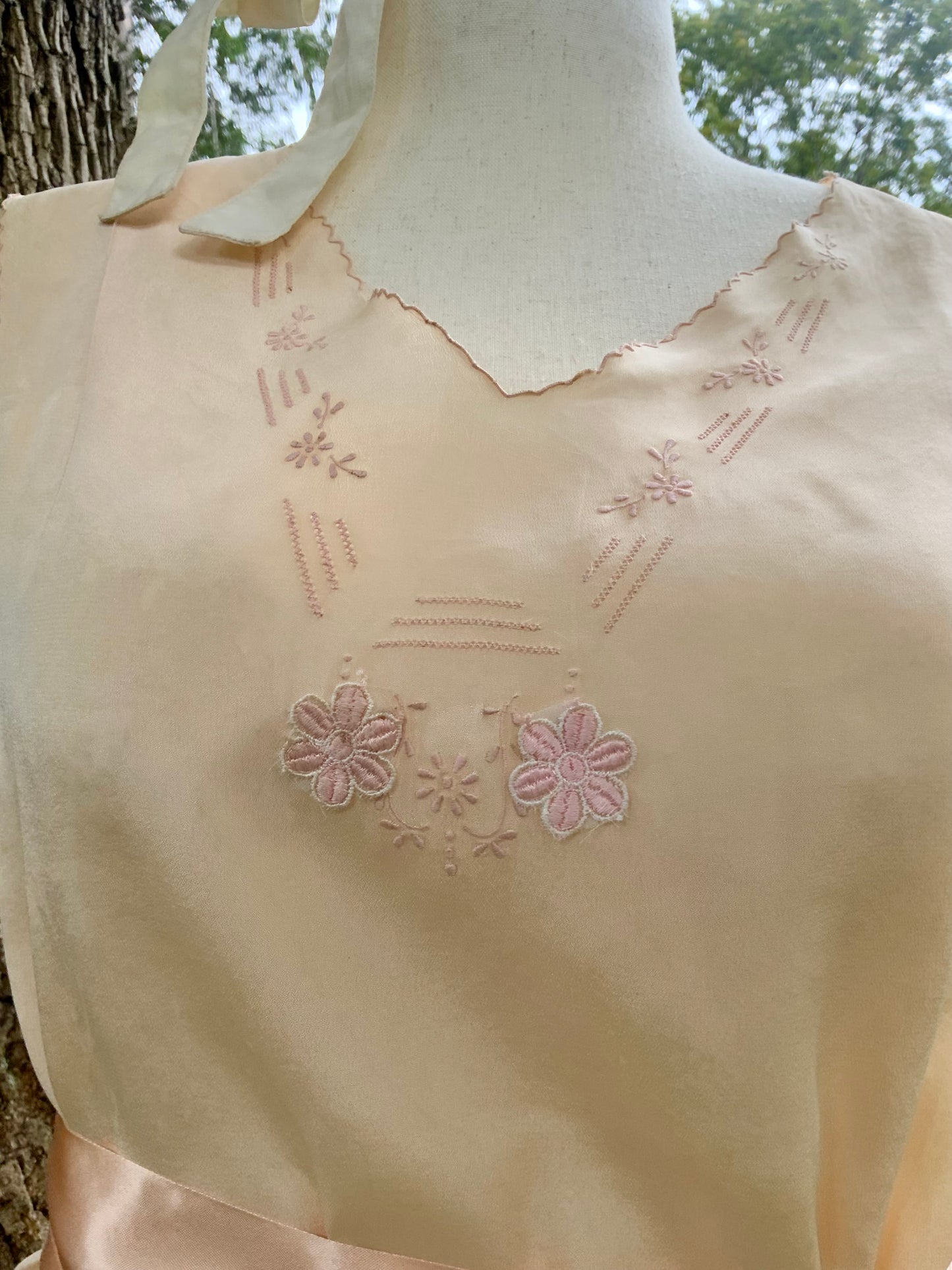 1920s–1930s Pure Silk Peach Pajama | Hand Restored with Vintage Floral Appliqués & Satin Ribbon | One-of-a-Kind Collectible Loungewear- 20AJ