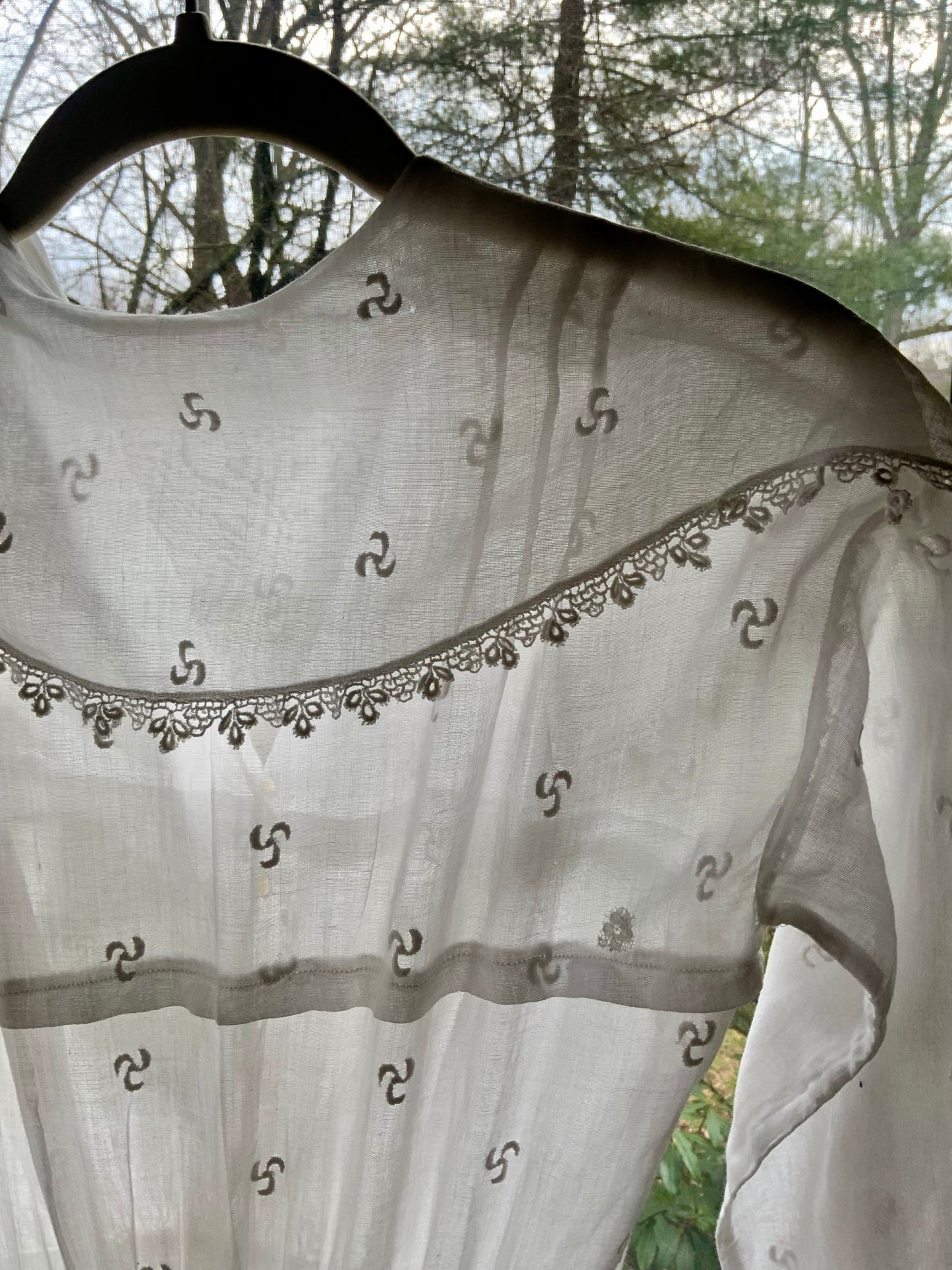 Edwardian Lingerie Dress 1915–1925 Sheer Embroidered Cotton with Lace Detail-ED73