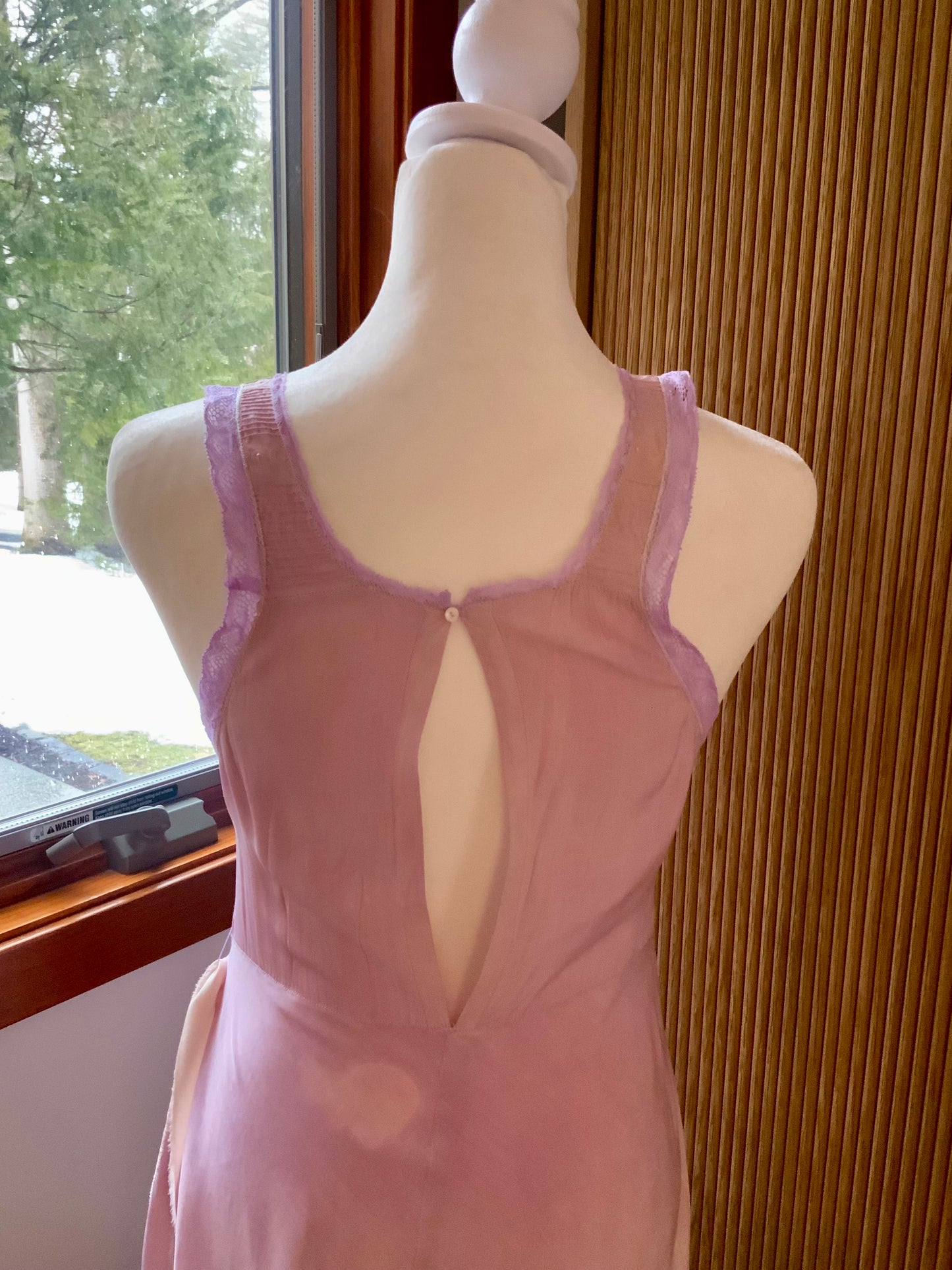 70s does 30s Hand Dyed Vintage Silk Slip Dress Bias Cut Pintuck Embroidered Open Back Romantic Nightgown
 - 40AU