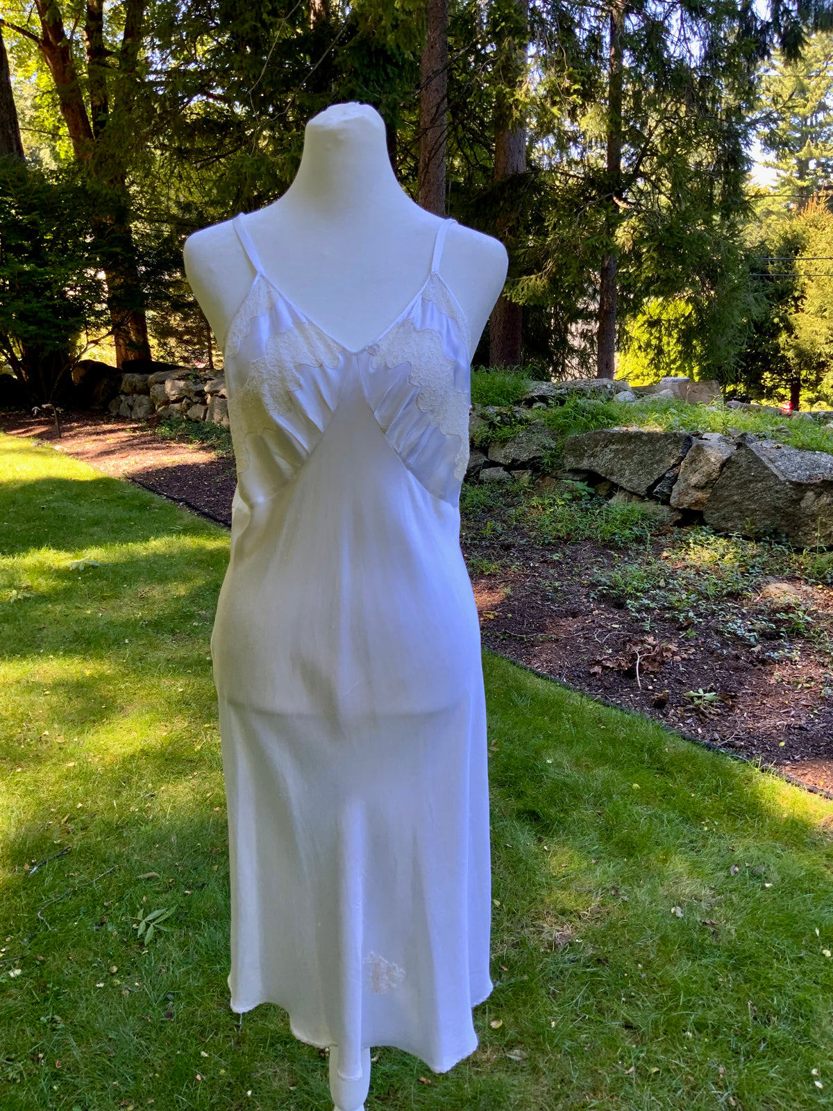 1930s Ivory Satin Bias Cut Slip Dress.40BY