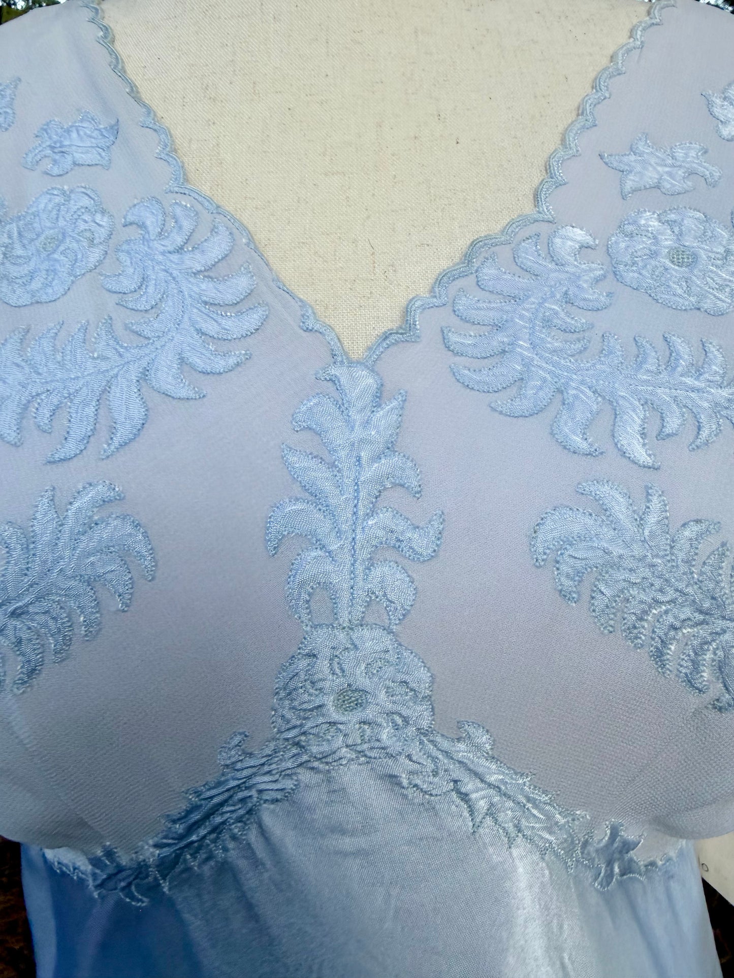 1930s Powder Blue Silk Satin Slip Dress | Embroidered Illusion Mesh Bodice |Large
-30BV