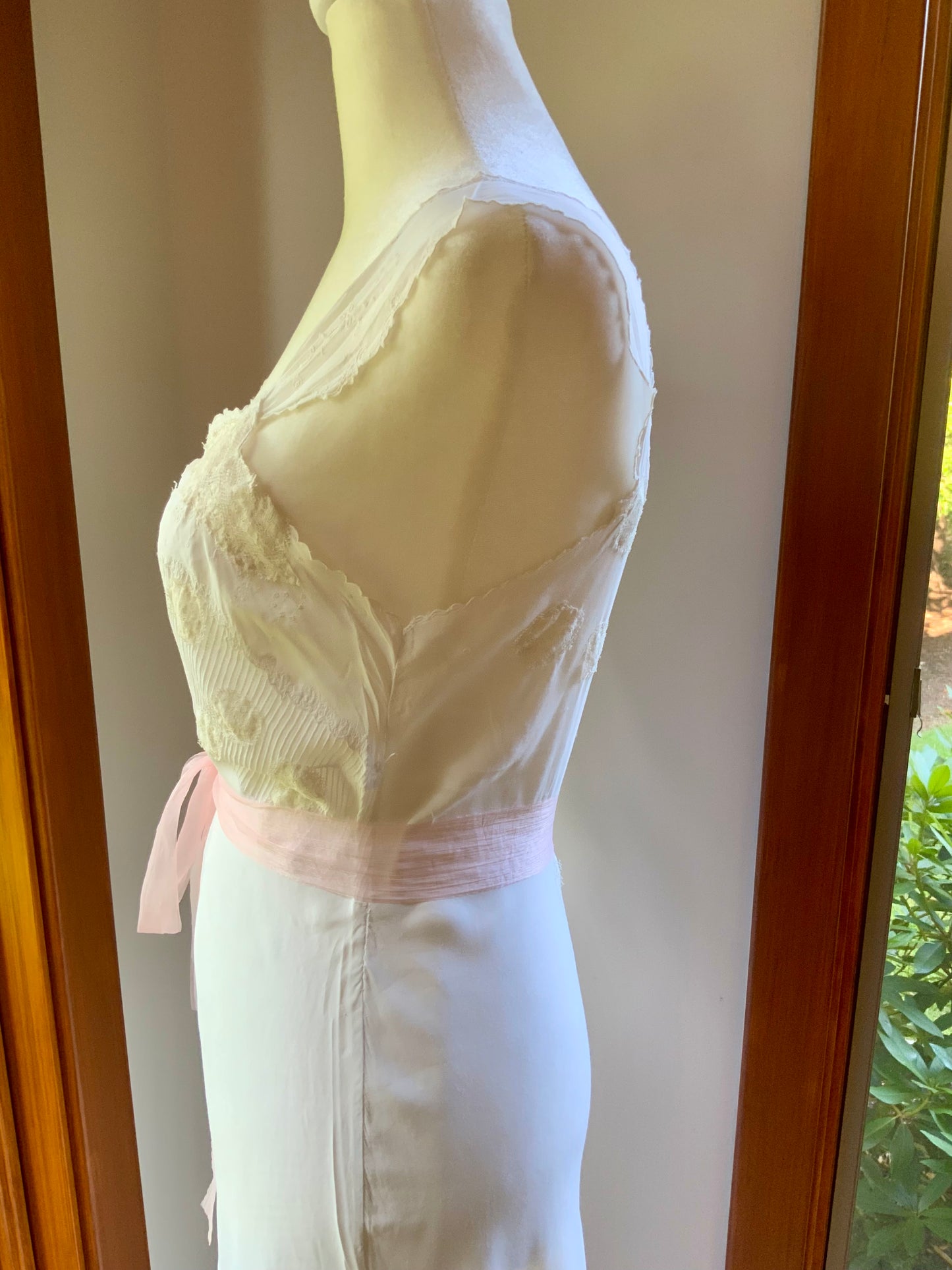 1930s Reimagined Silk Satin Bridal Slip Dress | Restored Antique Boudoir Gown with Hand-Applied Vintage Lace-30LM
