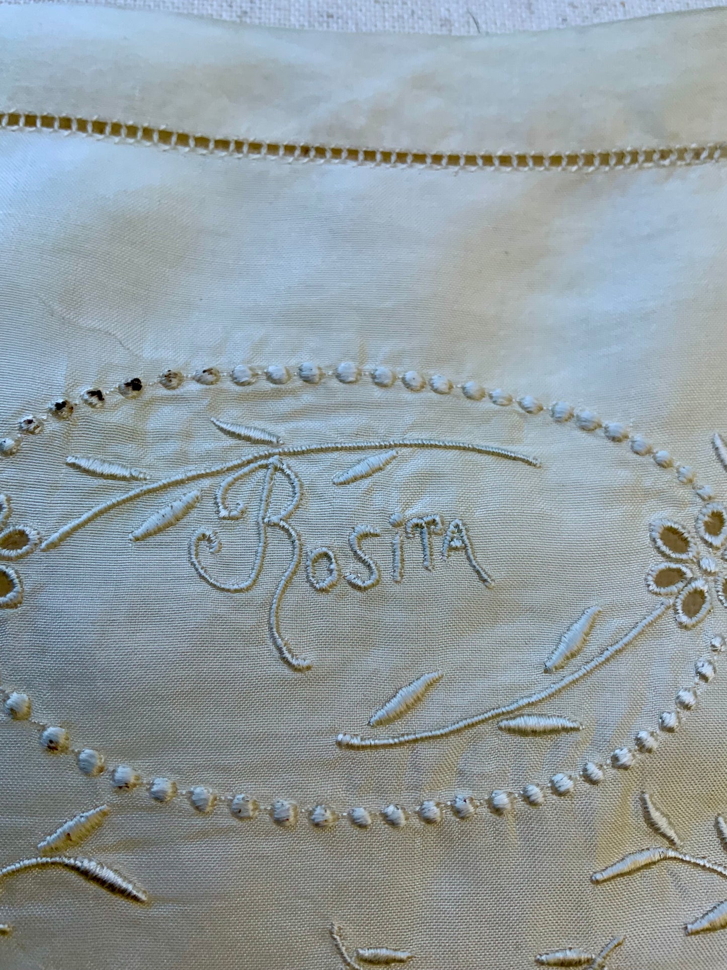 Edwardian Pure Silk Slip Dress c.1905–1915 – Hand Embroidered “Rosita” Monogram | Antique Lingerie Heirloom -ED23