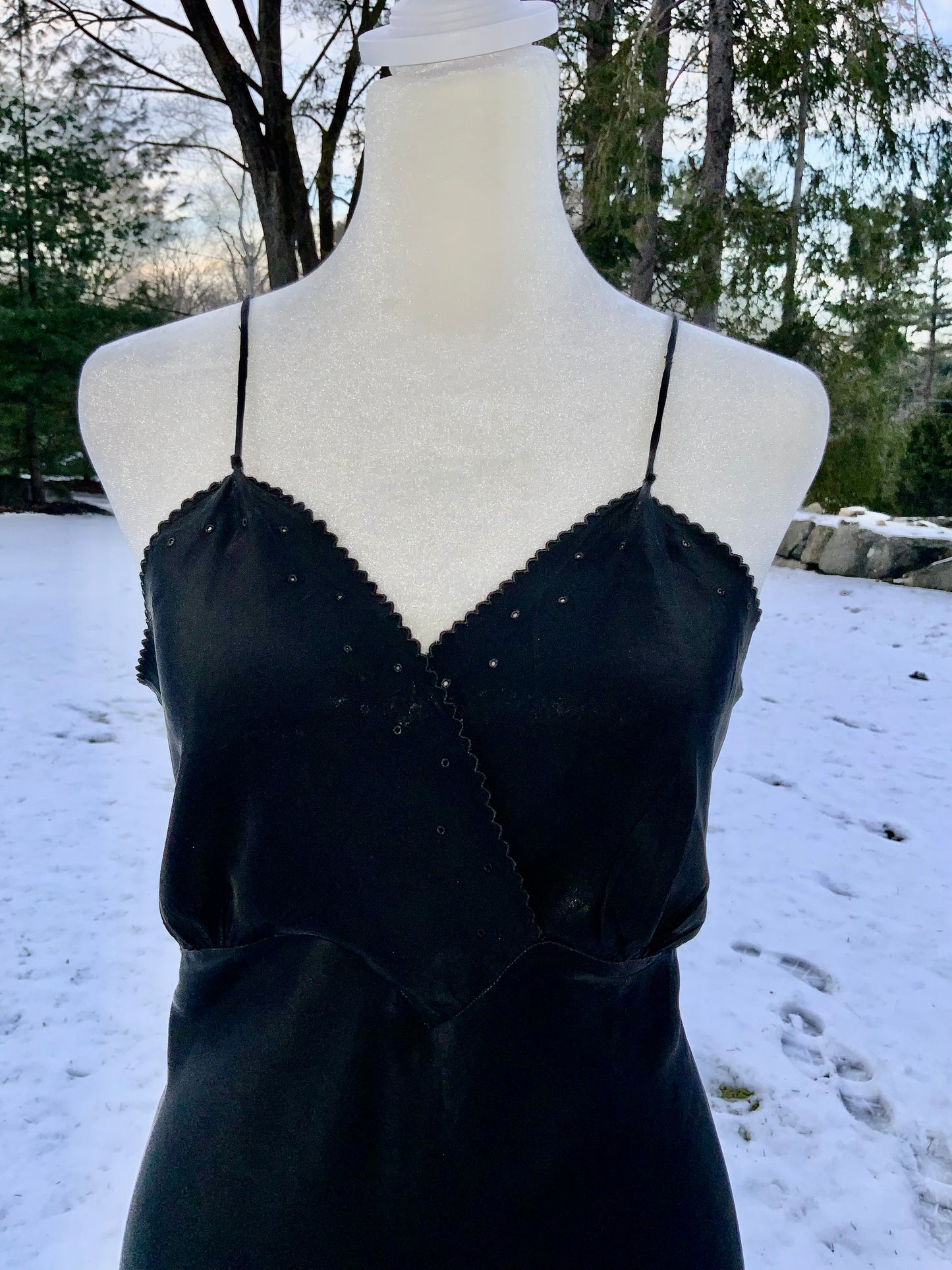 Rare 1940s Bias-Cut Black Silk Slip Dress | Old Hollywood Elegance-40AS