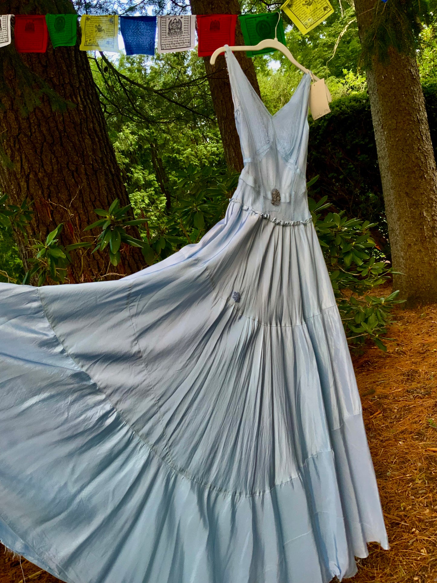 Rare 1930s Powder Blue Tulle & Satin Evening Gown | Bias Cut Skirt | XXS.40BQ