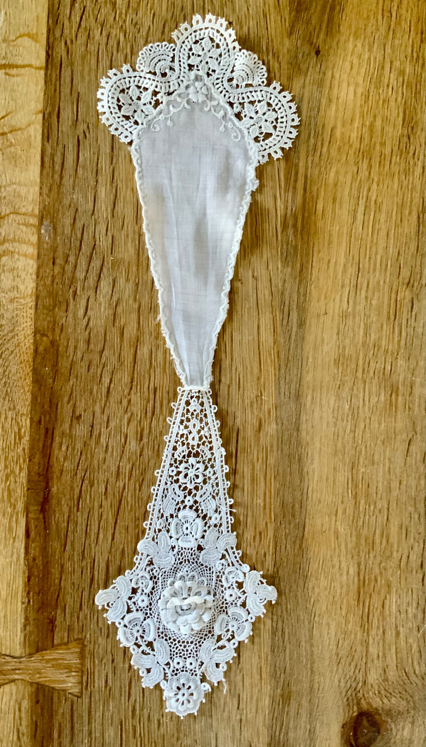 Antique Lace Shoulder Accent with Rosette – Edwardian Lace Appliqué, Asymmetrical Couture Piece