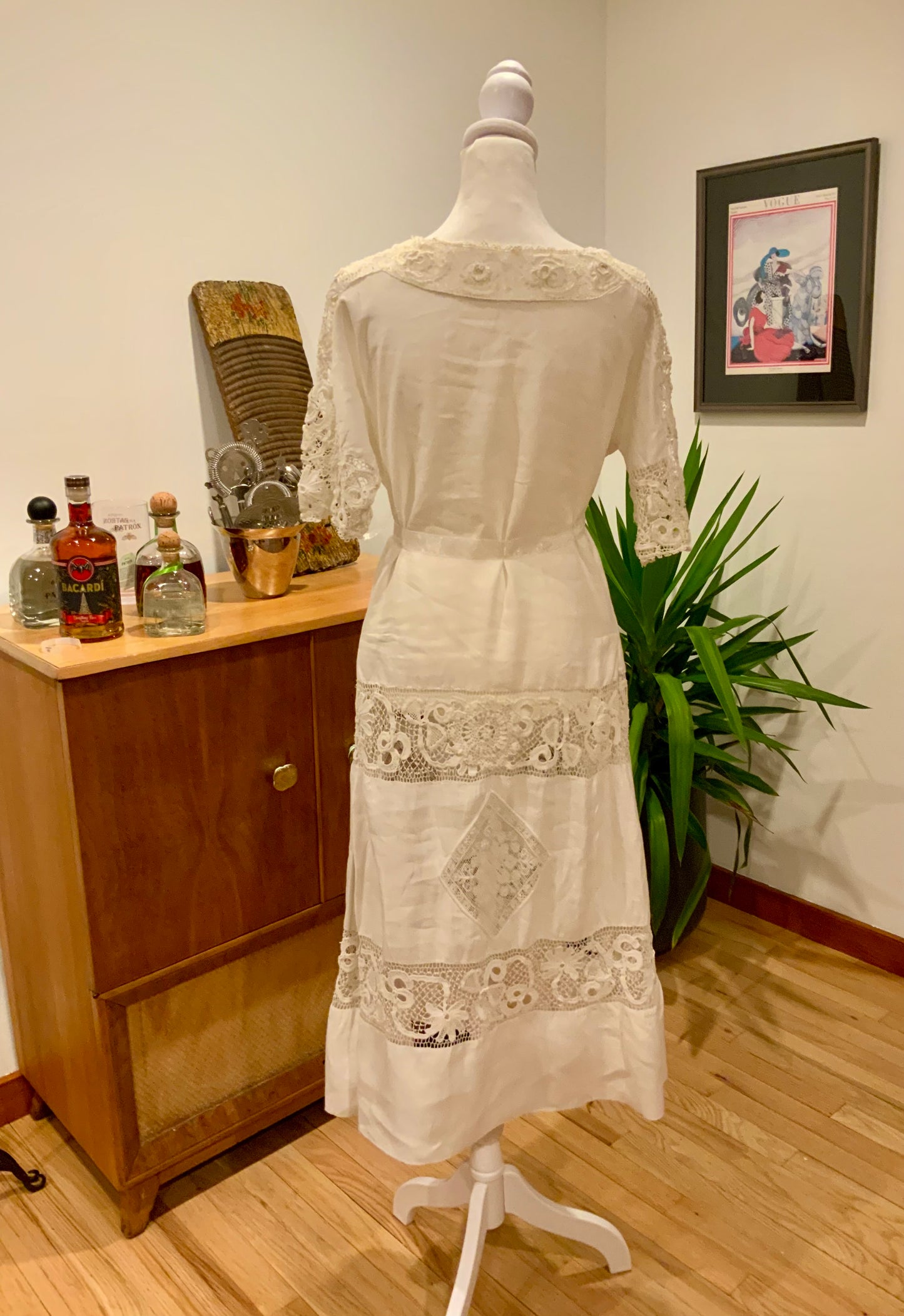 Edwardian Cotton & Lace Tea Dress c.1905–1915 |Antique Lingerie Dress with Battenberg & Crochet Lace-ED32