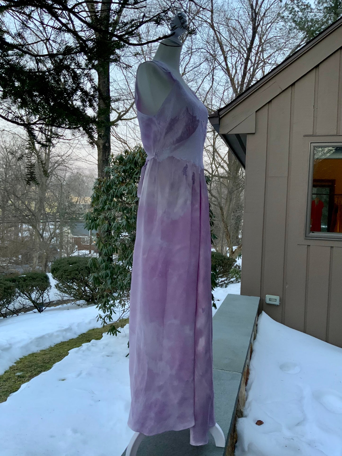 1970s Lilac Satin & Lace Gown – Hand Dyed Romantic Vintage Maxi Dress
 - 50V