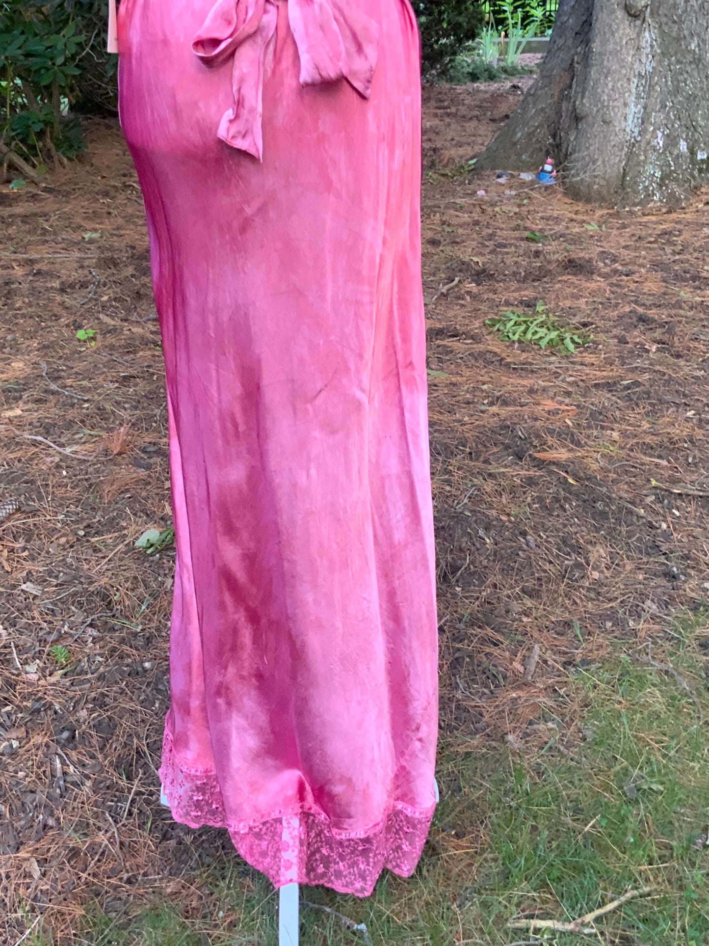1930s Hand Dyed Pink Satin Nightgown | Floral Lace Nightgown | Bias Cut Boudoir Gown | Romantic Lingerie | Old Hollywood Glamour
-30BJ